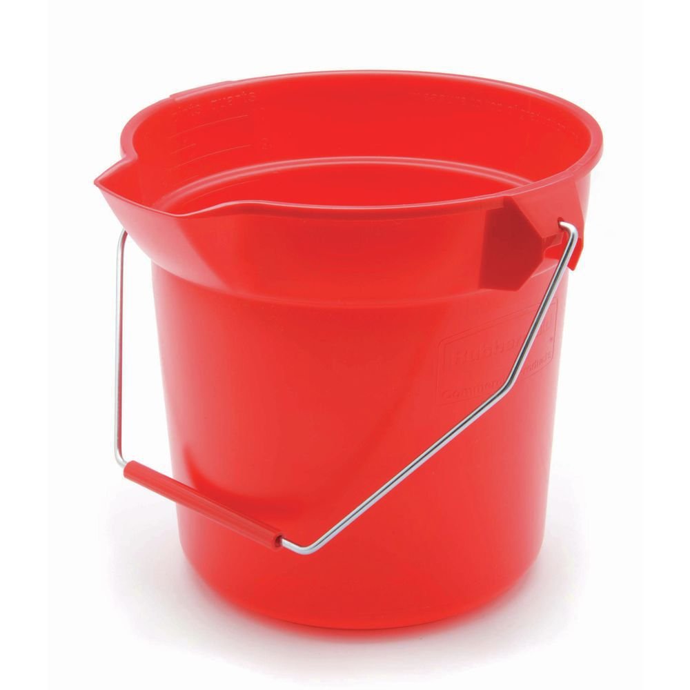 Rubbermaid 10-Quart Red Round Bucket - Heavy Duty Plastic Pail for Cleaning, Gardening, and Outdoor Use - Durable Household & Industrial Storage Container
