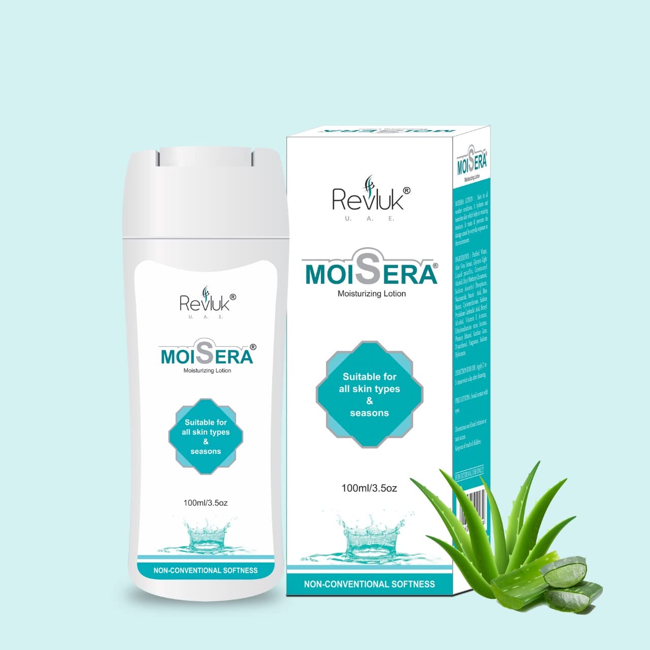 Revluk-Moisera Vitamin E & Aloe Vera Moisturizing Lotion with Almond Oil & Niacinamide - Hydrating Face & Body Cream for Dry, Sensitive & All Skin Types - 100ml | Daily Skincare Routine & Night Care