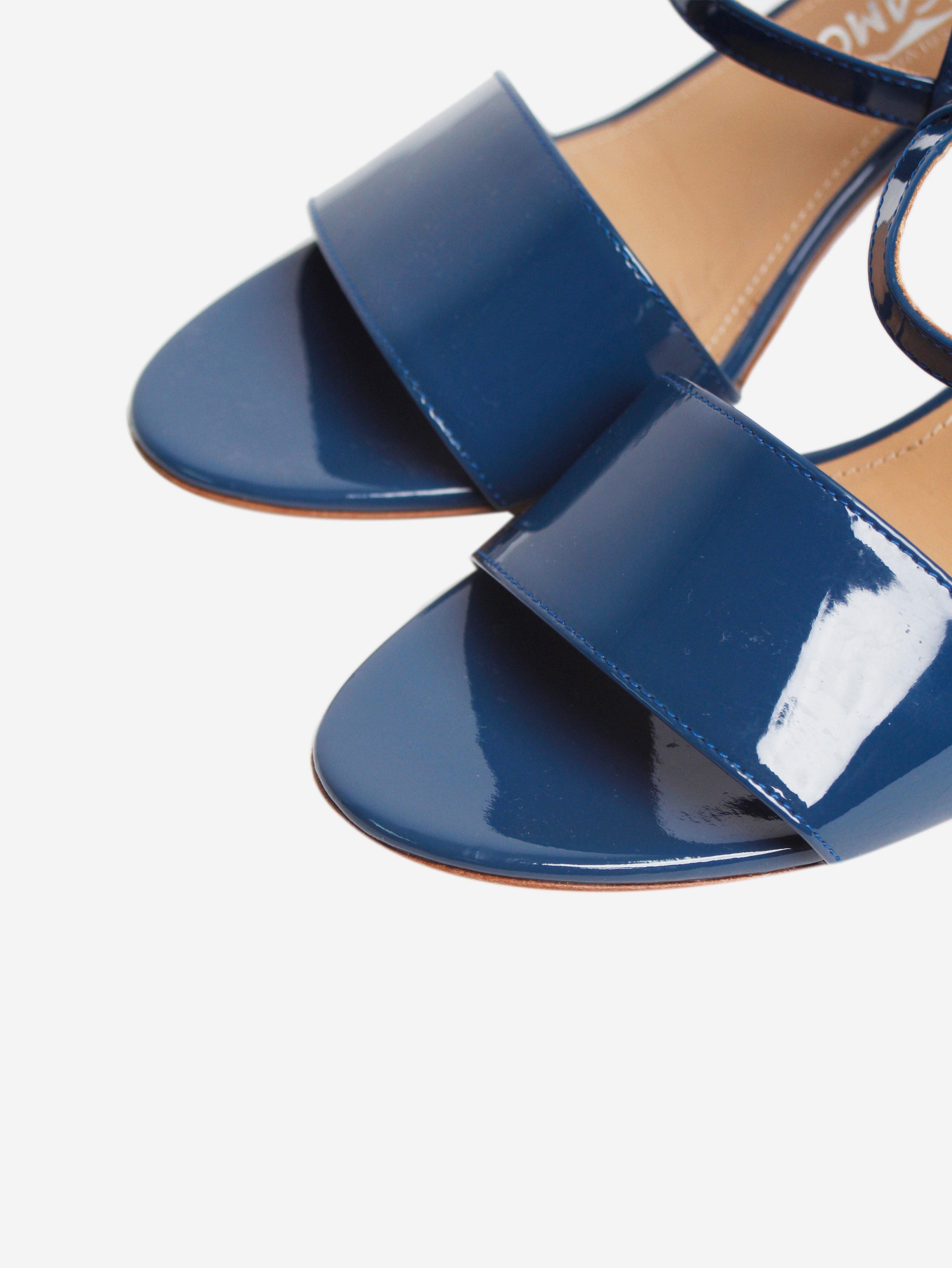 Blue Patent Leather Sandals Women's Size EU 37.5 (US 7.5) - Comfortable Summer Beach Wedding Party Shoes for Women
