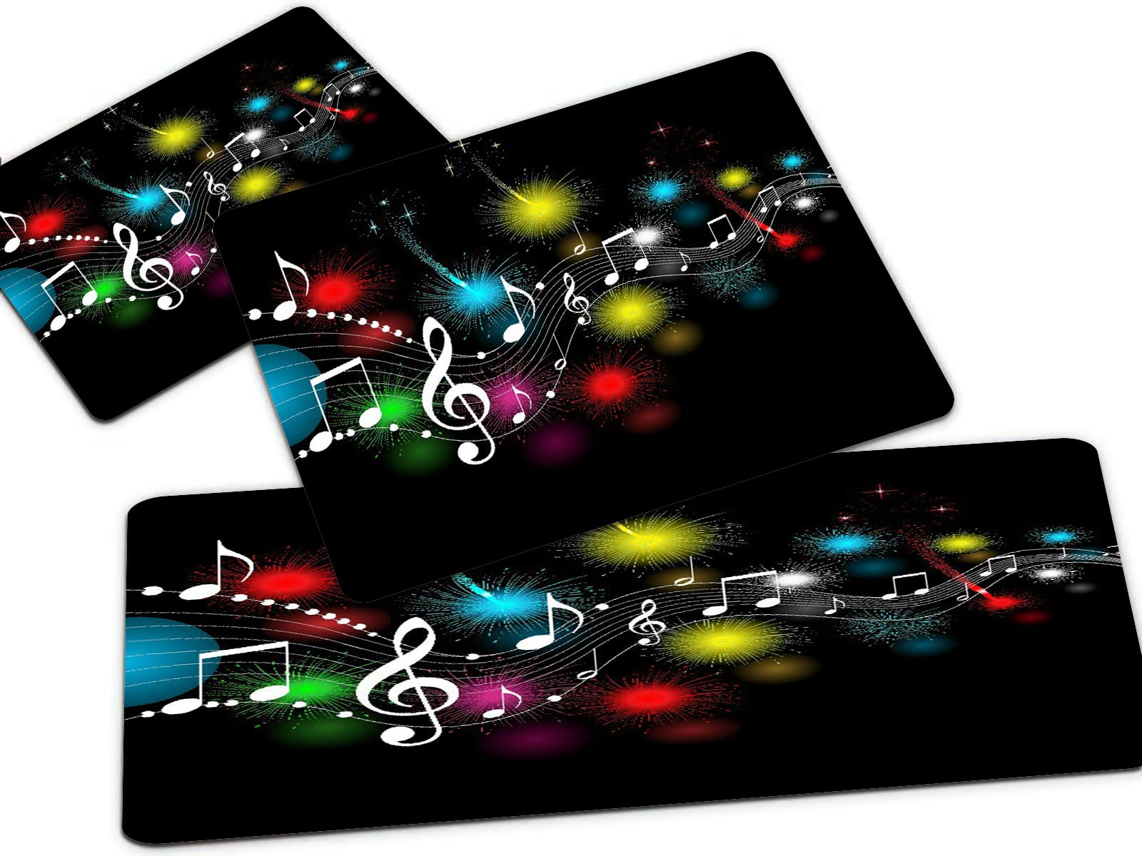 3-Piece Non-Slip Kitchen & Bathroom Rug Set - Brown Music Note & Red Abstract Design, Washable Standing Mats for Home Decor, Perfect for Kitchen, Bathroom, Entryway & High-Traffic Areas