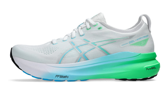 ASICS Gel-Kayano 31 Men's Running Shoes (D Width) - White/Bright Cyan - Stability Cushioning for Long Distance Road Running & Marathon Training