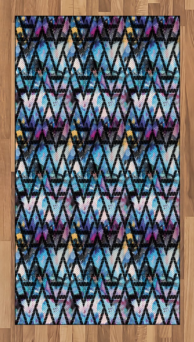 Galaxy Area Rug - Tribal Monochrome Triangle Space Themed Flat Woven Rug for Living Room, Bedroom & Dining Room - 2'6