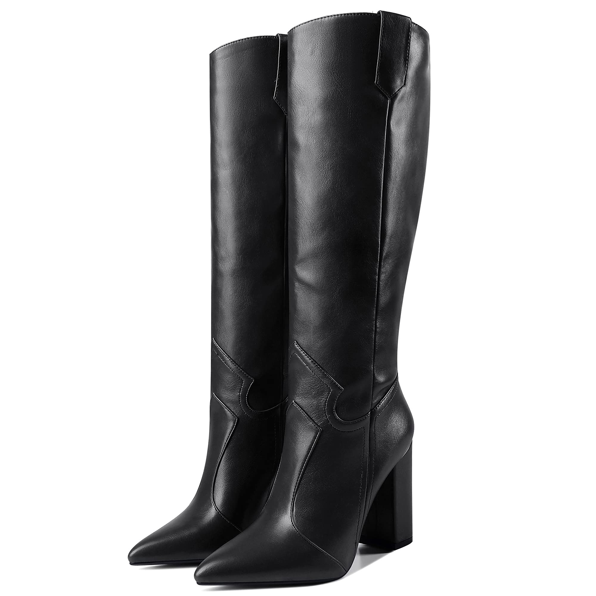 Women's Pointed Toe Cowboy Knee High Boots with Block Heel - Oil Leather Embossed Dress Boots for Western Style, Country Fashion & Night Out | Perfect for Rodeo, Concerts & Date Nights