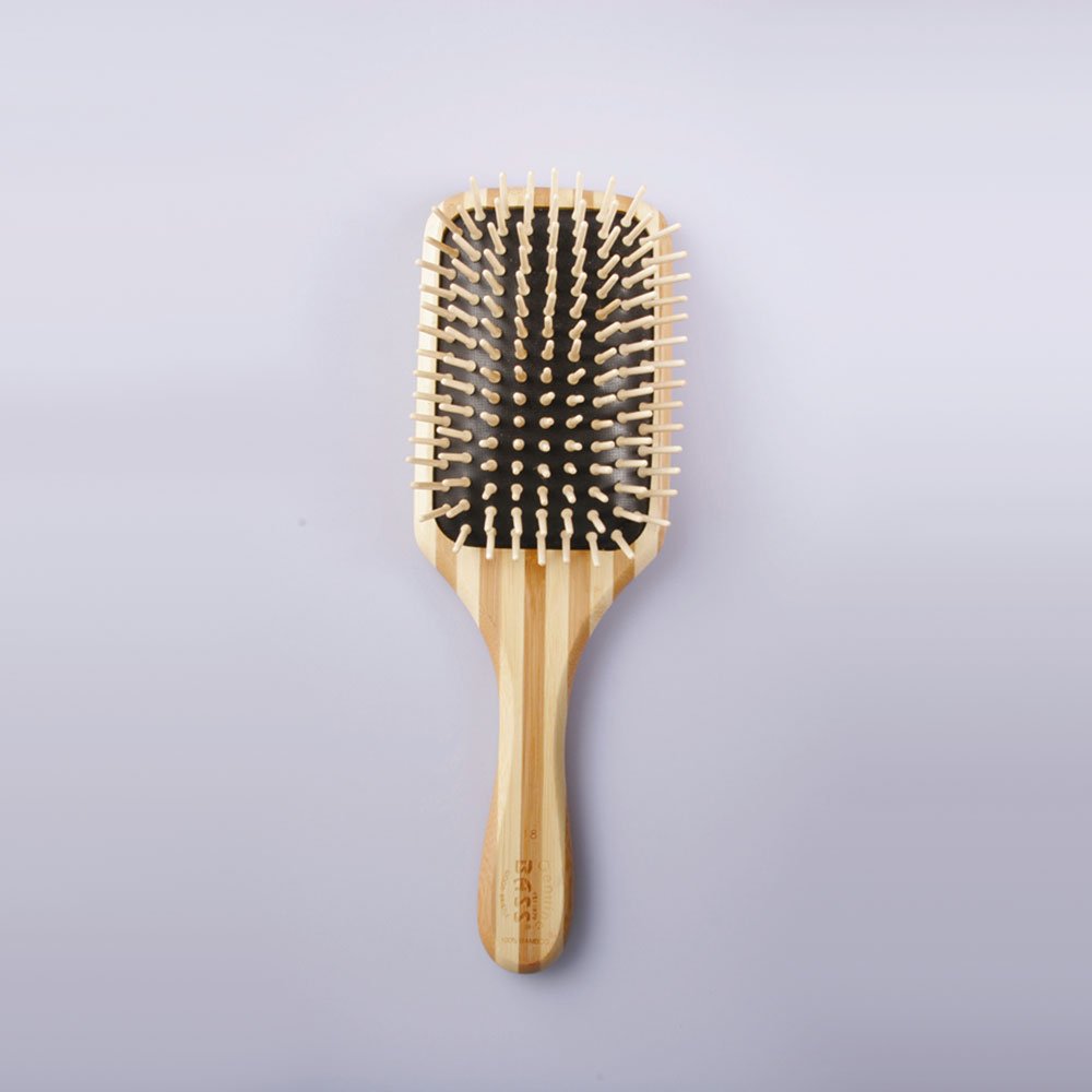 BASS Wood Pin Brush with Paddle Handle - Natural Wooden Hair Detangler & Styling Brush for Smooth, Tangle-Free Hair - Perfect for Home, Salon & Travel Use