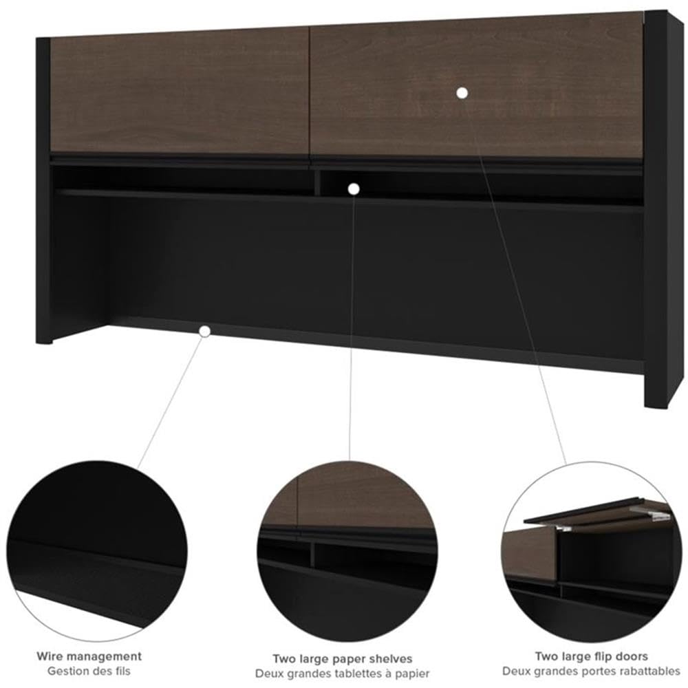 Pemberly Row 5-Piece L-Shaped Computer Desk with Hutch in Antigua and Black - Home Office Furniture for Small Spaces, Gaming & Workstation Setup