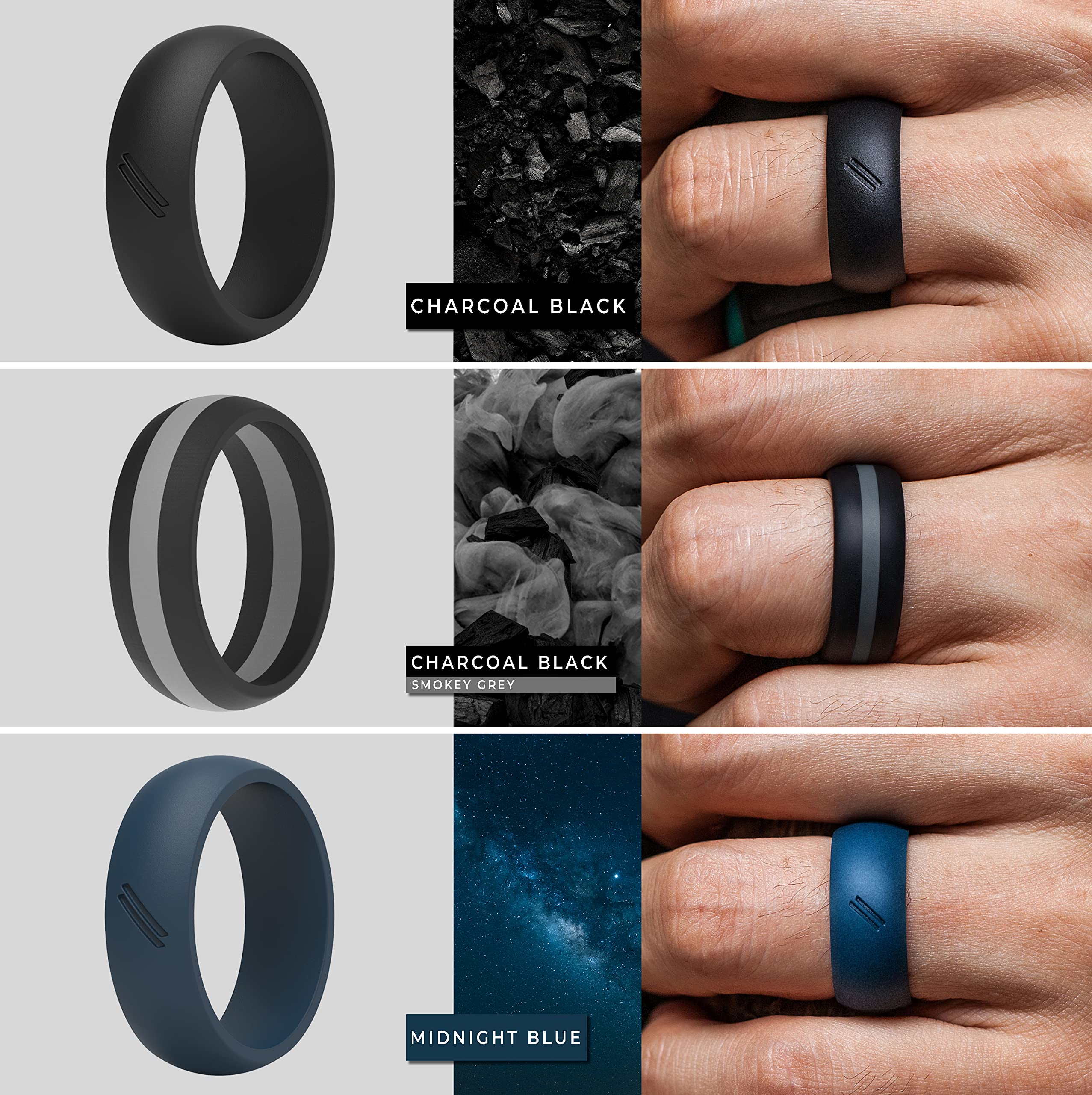 ThunderFit Silicone Wedding Rings for Men - 8 Pack Rubber Engagement Bands (8.7mm Wide, 2.5mm Thick) - Comfortable & Durable for Gym, Work, Travel & Outdoor Activities