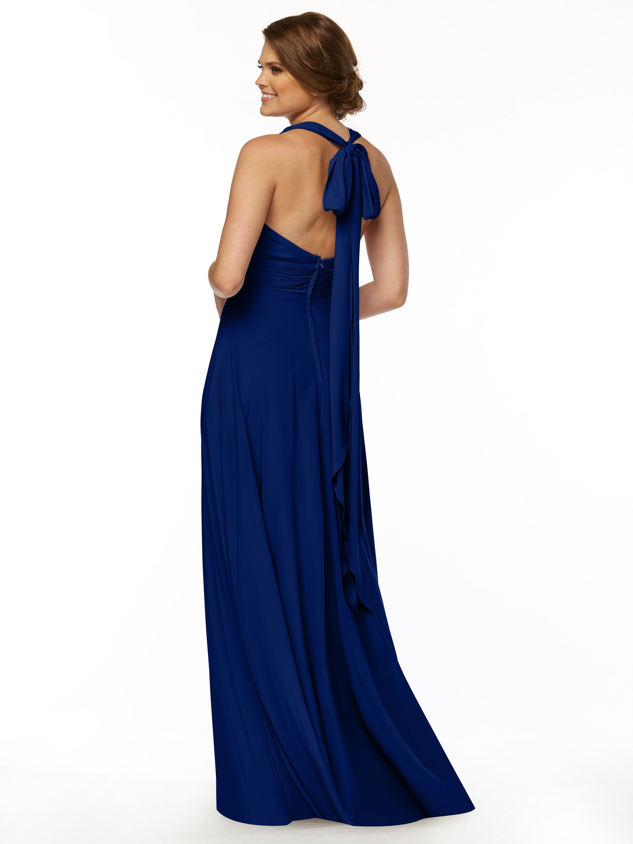 Elegant A-Line Stretch Chiffon Bridesmaid Dress with Halter V-Neck - Perfect for Weddings, Formal Events & Special Occasions