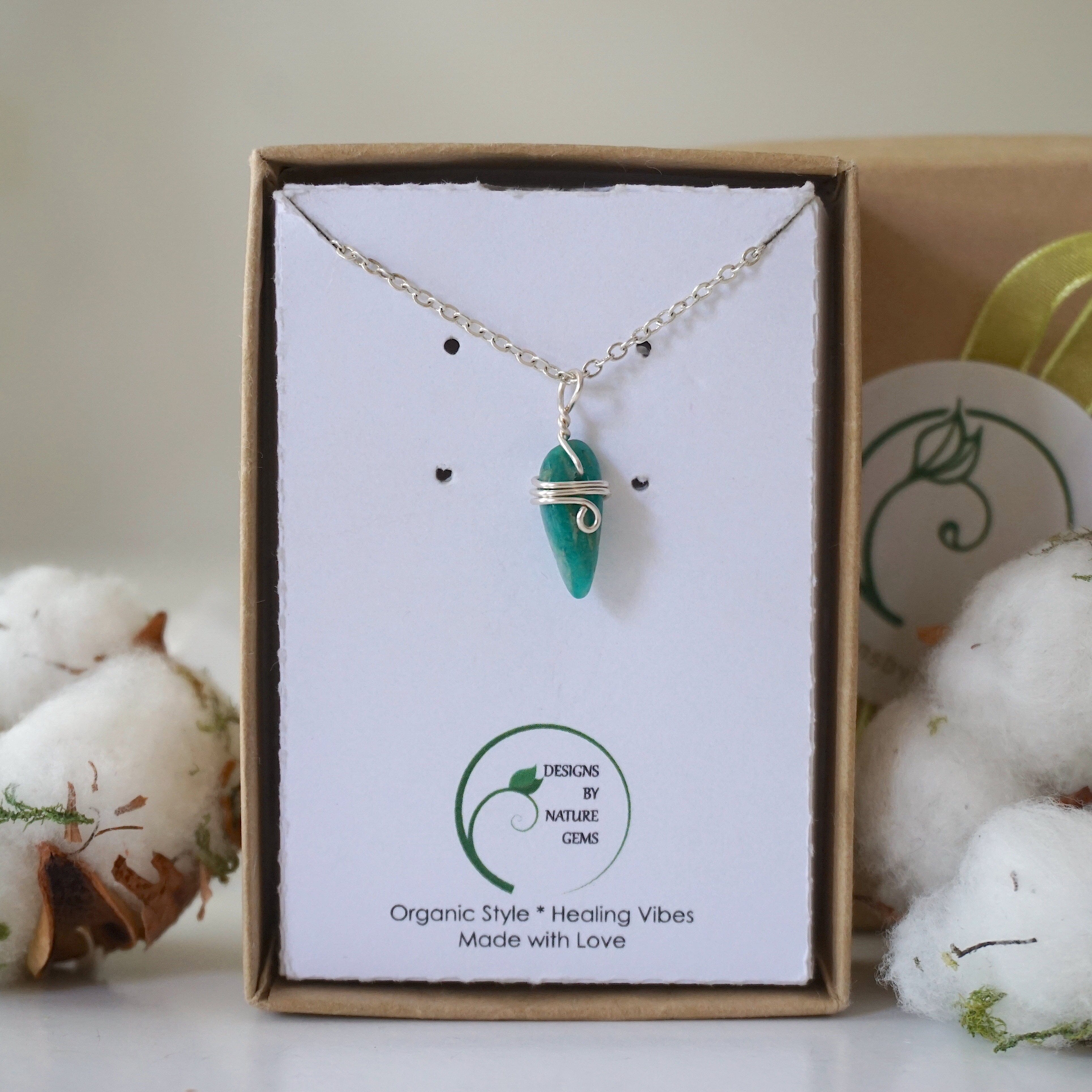 Amazonite Healing Stone Necklace - Sterling Silver Wrapped Charm Pendant for Women - Perfect for Meditation, Yoga & Spiritual Gifts