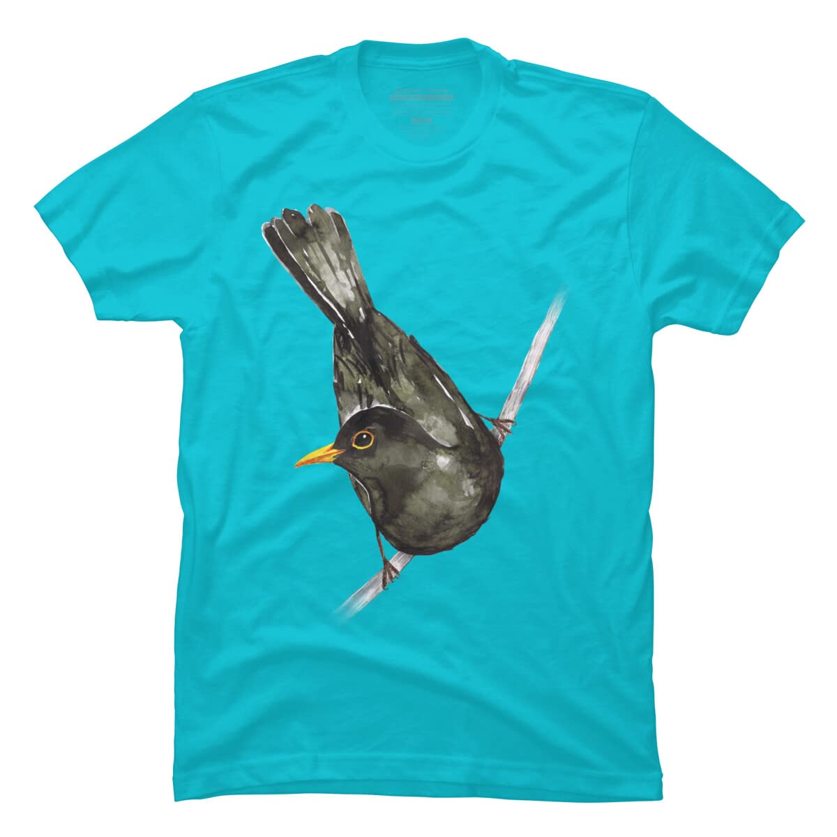 Design By Humans Men's Blackbird Watercolor Graphic T-Shirt by Bwiselizzy | Soft Cotton Tee for Casual Wear & Street Style