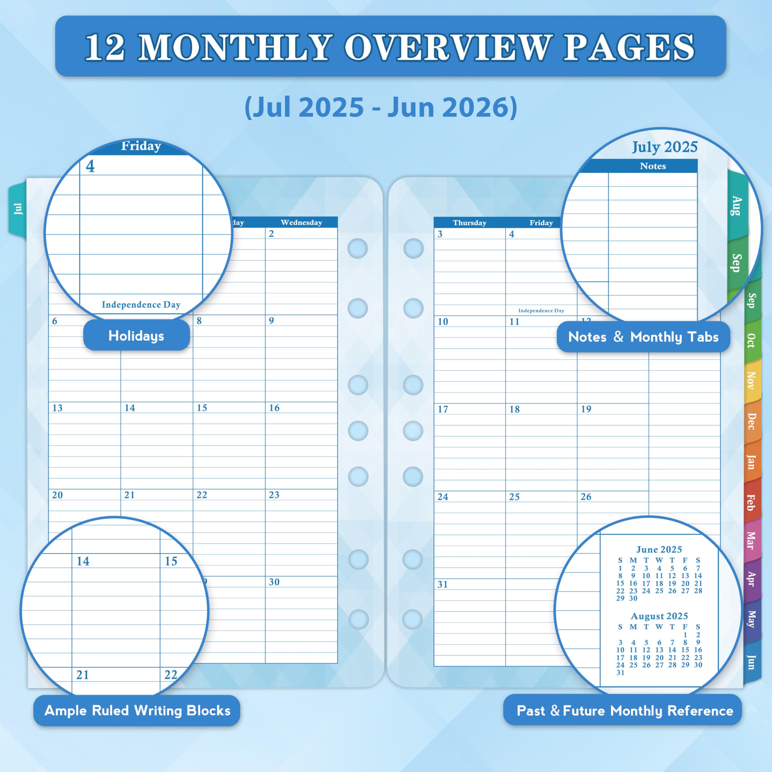 2025-2026 Daily & Monthly Planner Refills - July 2025 to June 2026 | 5.5