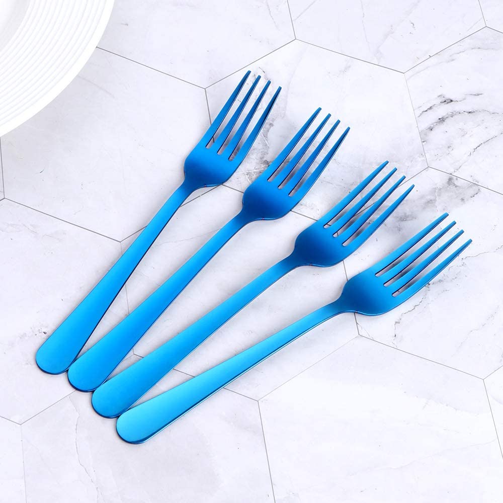 Premium Stainless Steel Dinner Forks Set of 12 - Elegant Blue Flatware for Family Dining, Restaurants, Weddings & Parties - Durable & Stylish Cutlery for Everyday Use & Special Occasions