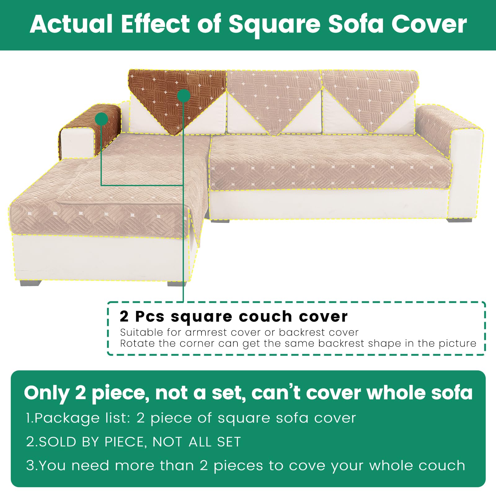 TEWENE Velvet L-Shaped Armrest Couch Cover - Anti-Slip Sectional Sofa Protector for Pets (2-Piece Set, 28