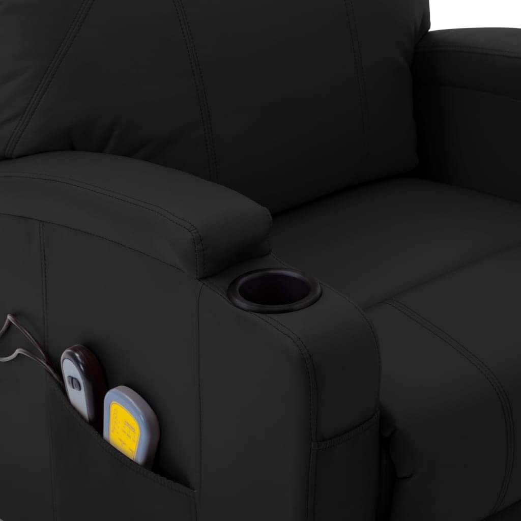 vidaXL Electric Power Lift Massage Chair with Manual Recline - 6-Point Vibration Massage, Cup Holders & Side Pocket - Black Faux Leather Comfortable Recliner for Home, Office & Relaxation