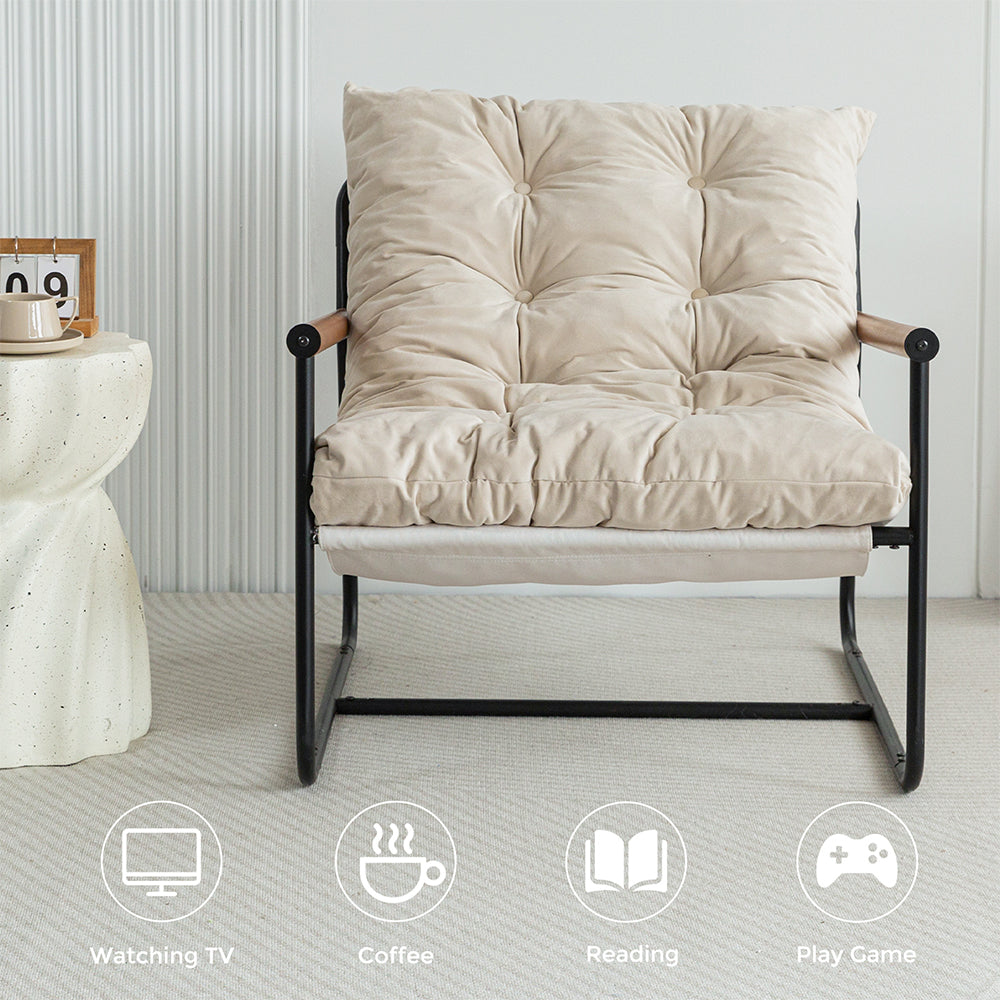 MAXYOYO Velvet Tufted Accent Chair with Sturdy Metal Frame - Luxurious Beige Living Room Armchair for Home Decor, Lounge & Reading Nook