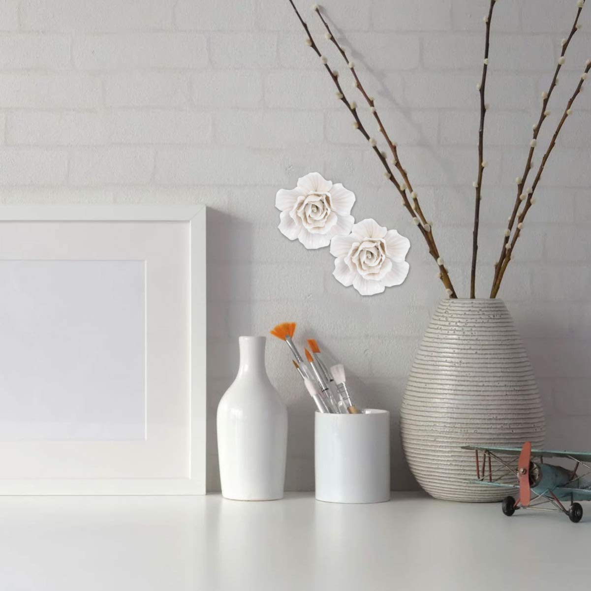 IMIKEYA 3D Ceramic Wall Flowers - Handmade Clematis Wall Art Decor for Home, Office & Living Room | Hanging Ceramic Wall Ornament | Perfect for Bedroom, Bathroom & Indoor Wall Decoration
