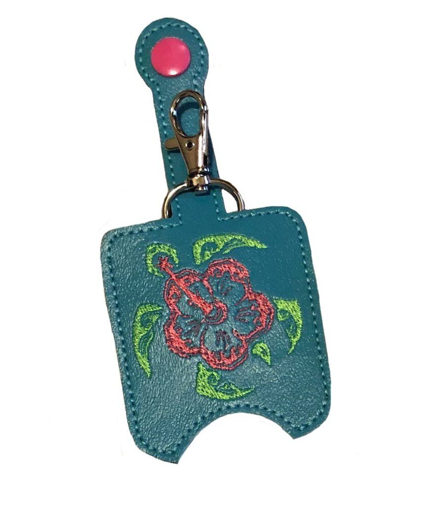 Hibiscus Sea Turtle Hand Sanitizer Holder Keychain - Cute & Portable Sanitizer Bottle Clip for Purse, Backpack, or Car Keys - Perfect for Travel, Office, and Everyday Use