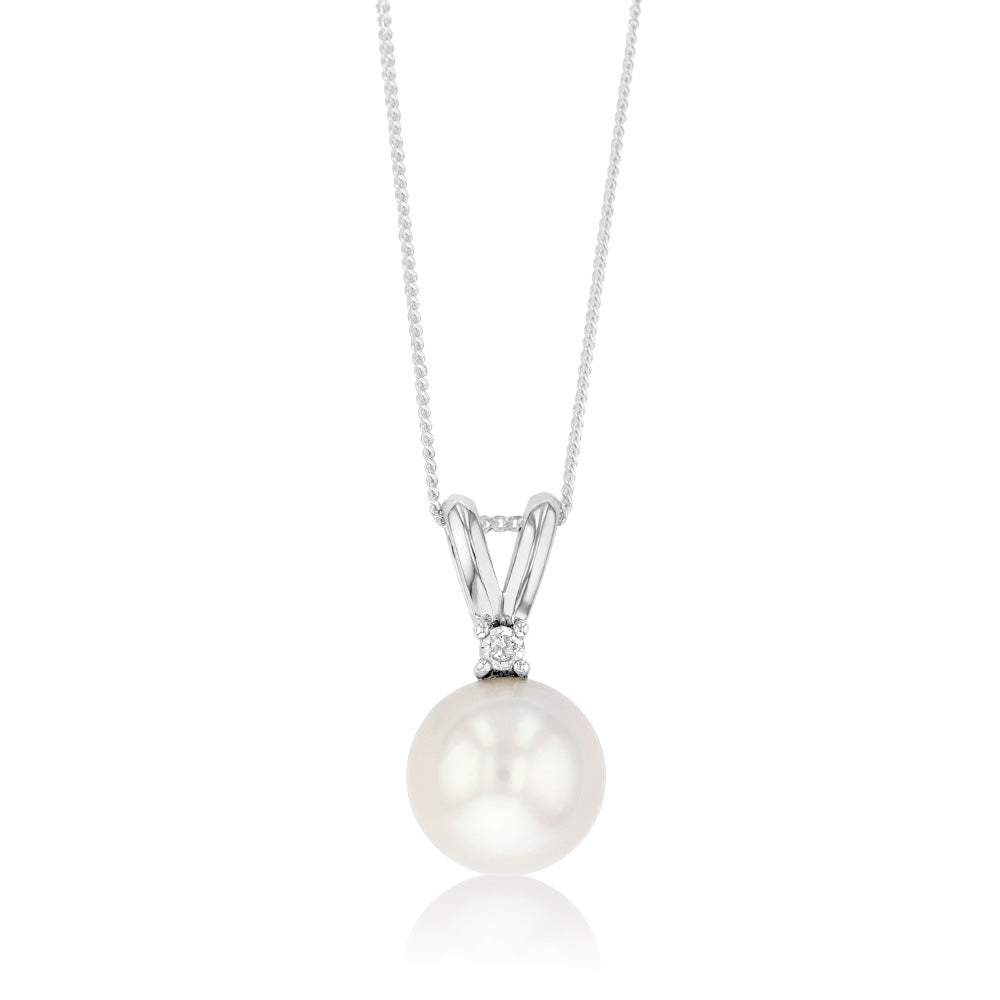 11-12mm White South Sea Pearl & Zircon Pendant on 45cm Sterling Silver Chain - Elegant Necklace for Wedding, Party & Special Occasions