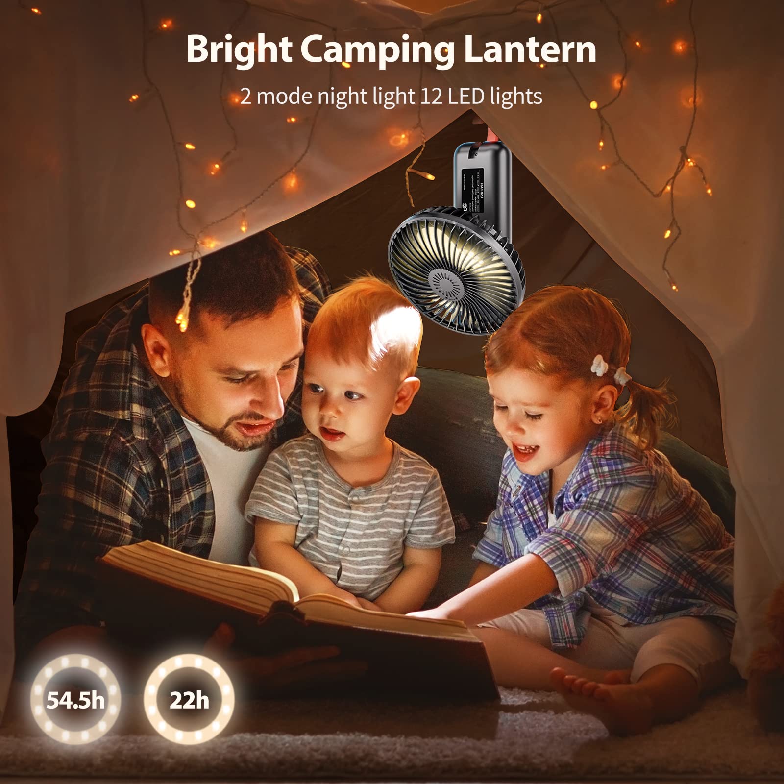 SMARTDEVIL 2 Pack Portable Rechargeable Fans - 180° Rotating Stroller Fan & Camping Fan with LED Lights, Hanging Hook & Power Bank - Perfect for Travel, Camping, RV, Picnic, Baby Stroller & Outdoor Adventures