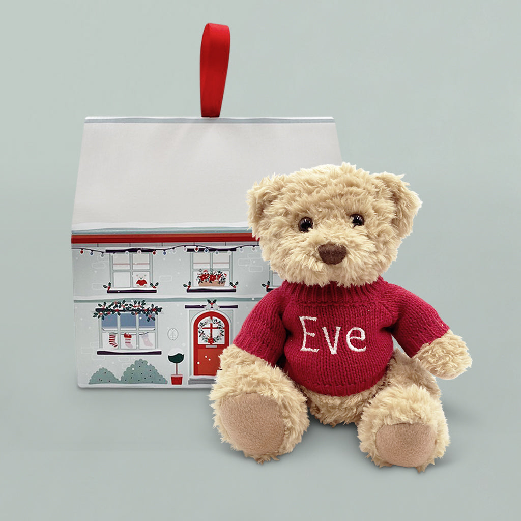 Personalized Christmas Cuddle Bear Gift - Soft Red Plush Teddy for Holiday Gifting, Stocking Stuffers & Cozy Home Decor