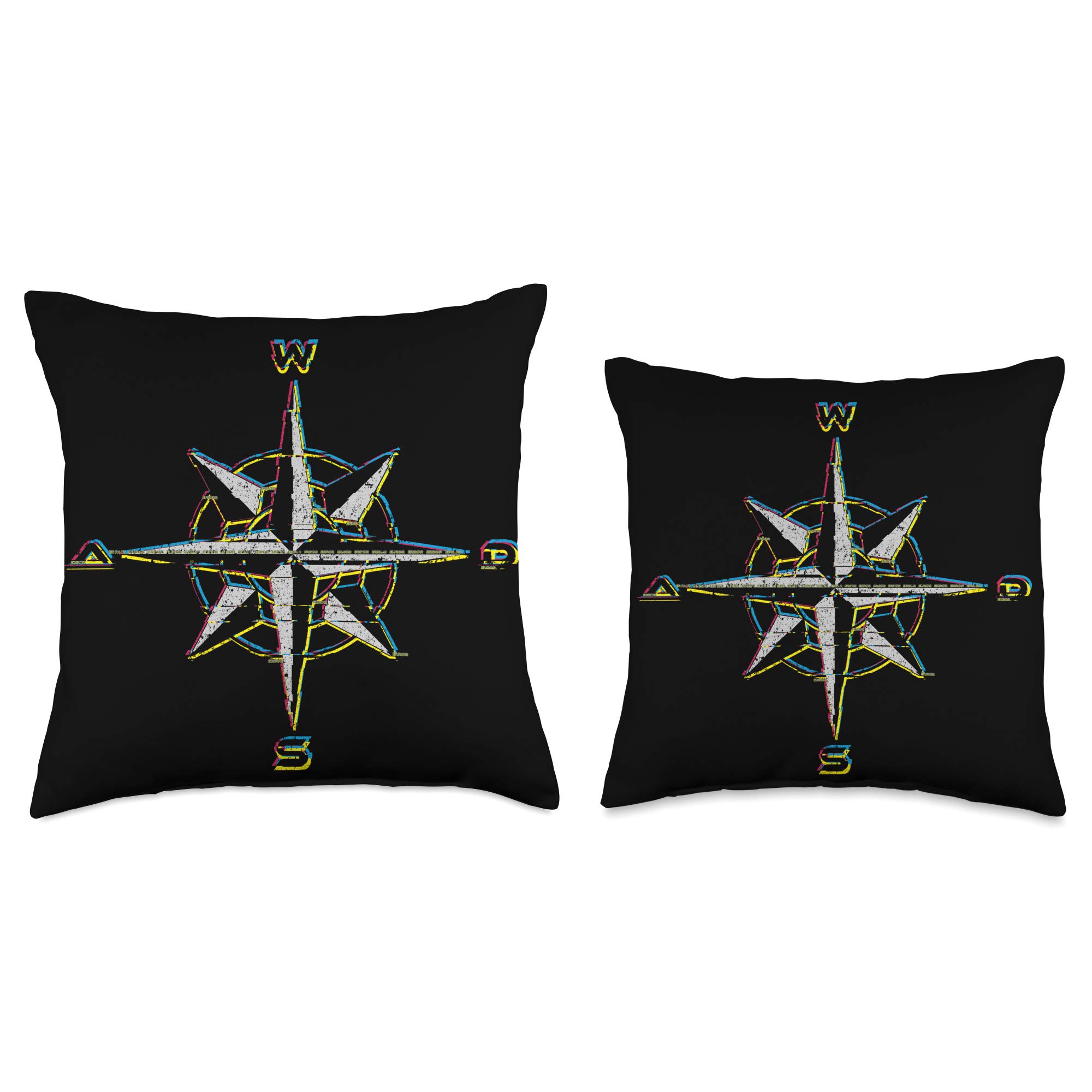 Retro 80s WASD Gaming Computer Compass Glitch Design Throw Pillow - Perfect for Gamers' Desks, Couches, and Gaming Rooms
