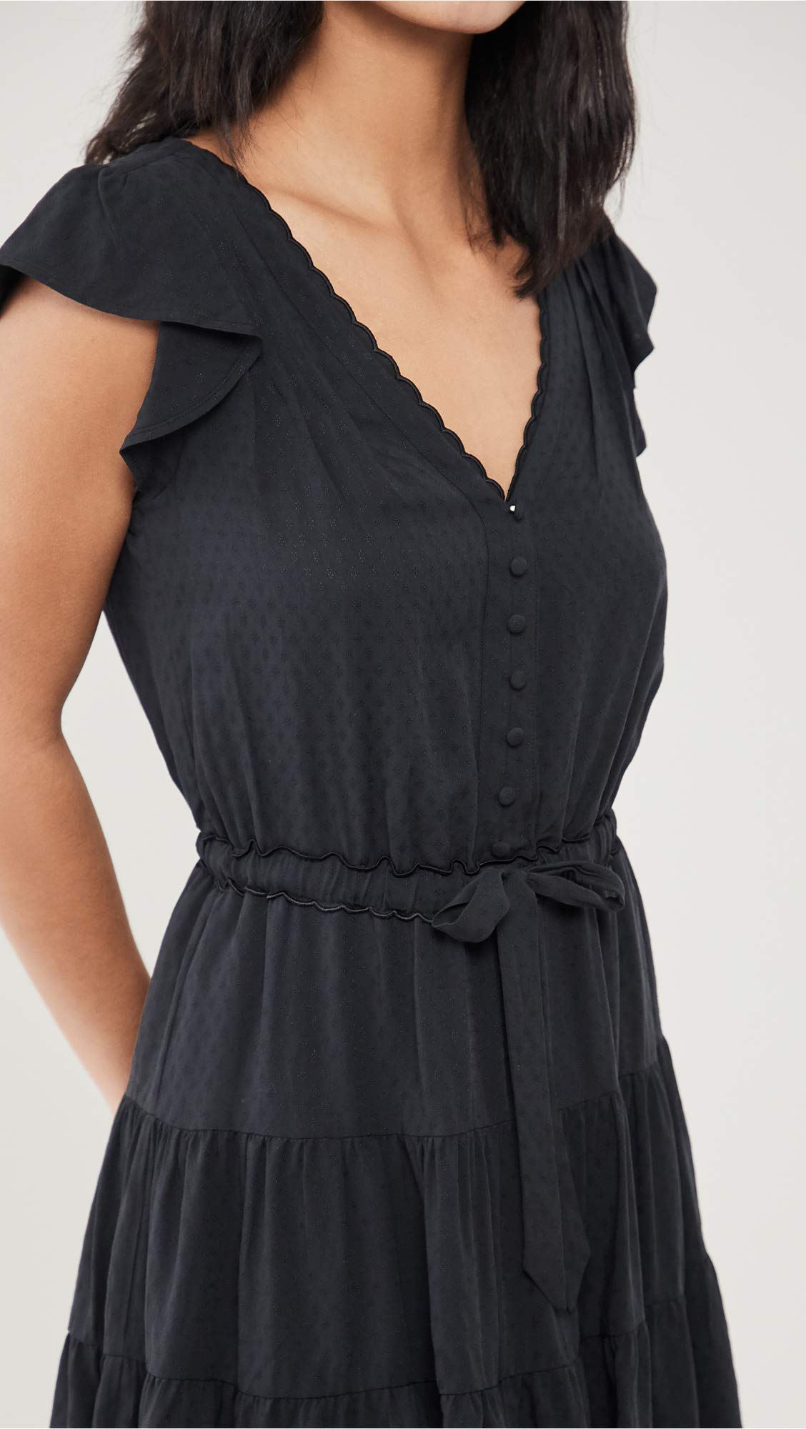 PAIGE Women's Rosalee Mini Dress - Tiered Skirt with Covered Buttons in Black | Casual Summer Dress for Brunch, Date Night & Beach Vacations