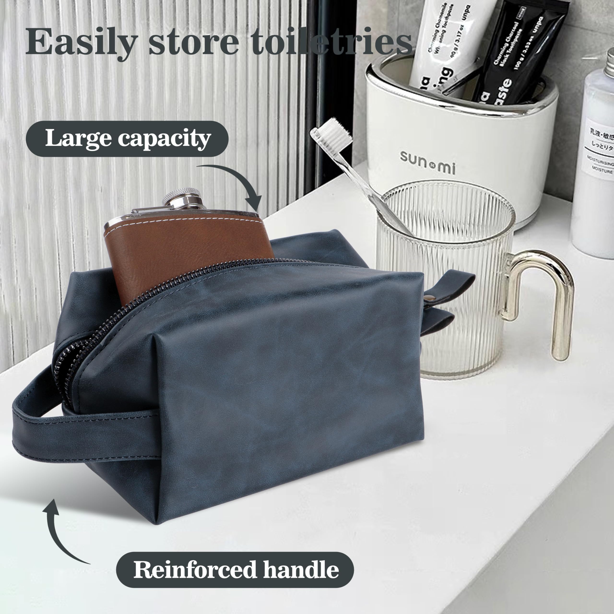 Premium Men's Leather Toiletry Bag - Travel Shaving Kit Organizer for Husband, Dad & Boyfriend | Anniversary, Birthday & Christmas Gift (Blue/Brown) | Ideal for Business Trips, Vacations & Gym Essentials