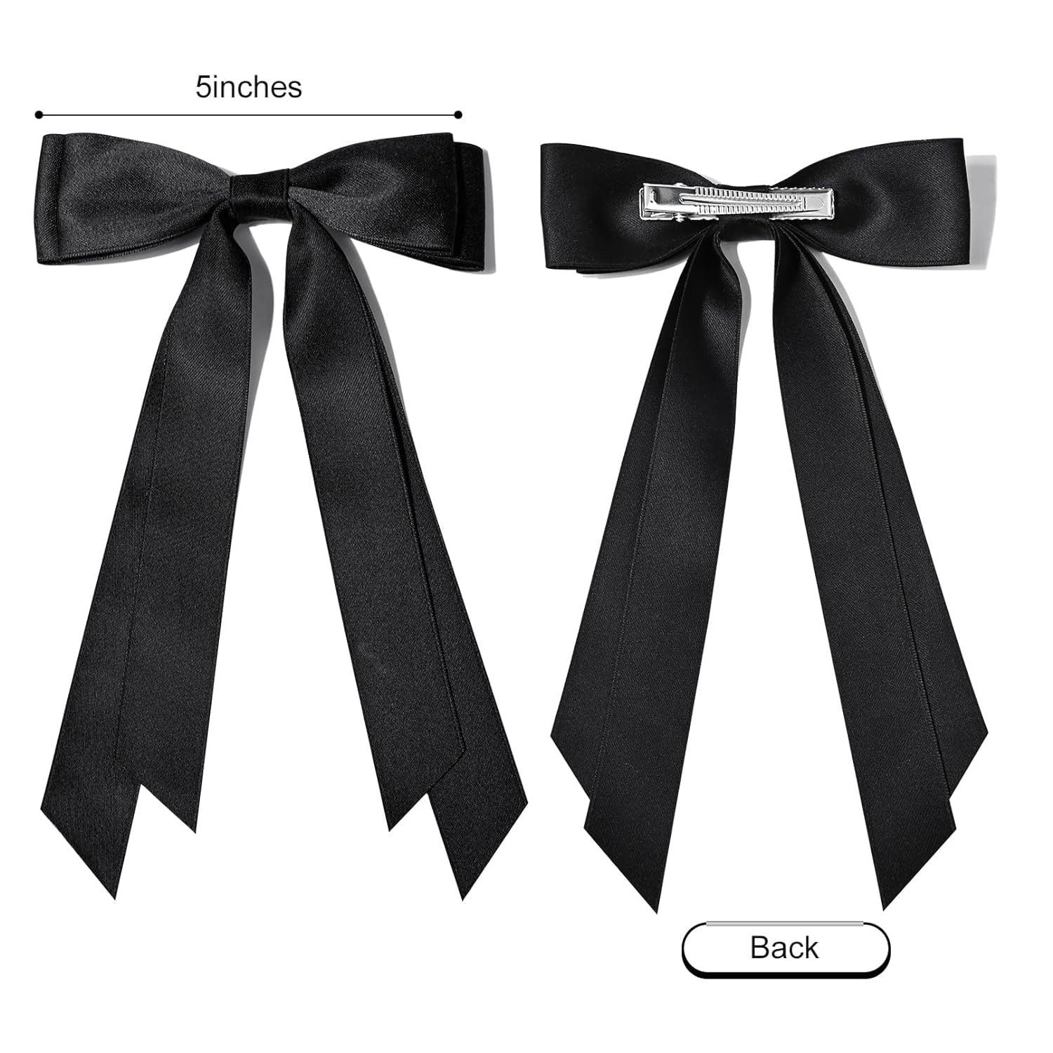 FAMEZA 2 Pack Satin Hair Bows for Women - Long Tail Ribbon Hair Clips, Elegant Red & Black Hair Accessories for Women & Girls | Perfect for Weddings, Parties & Daily Styling | BLACK & WHITE COLOR