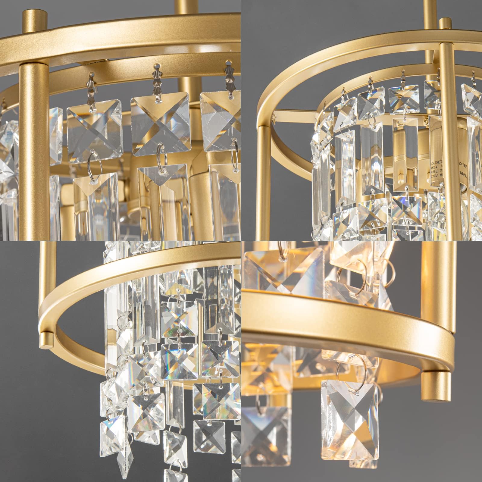 LMQNINE Modern Gold Crystal Pendant Light Fixture - 3-Light Semi Flush Mount Chandelier for Kitchen Island, Dining Room, Hallway, Entryway, Bedroom & Balcony | Elegant Lighting for Home Decor & Interior Design