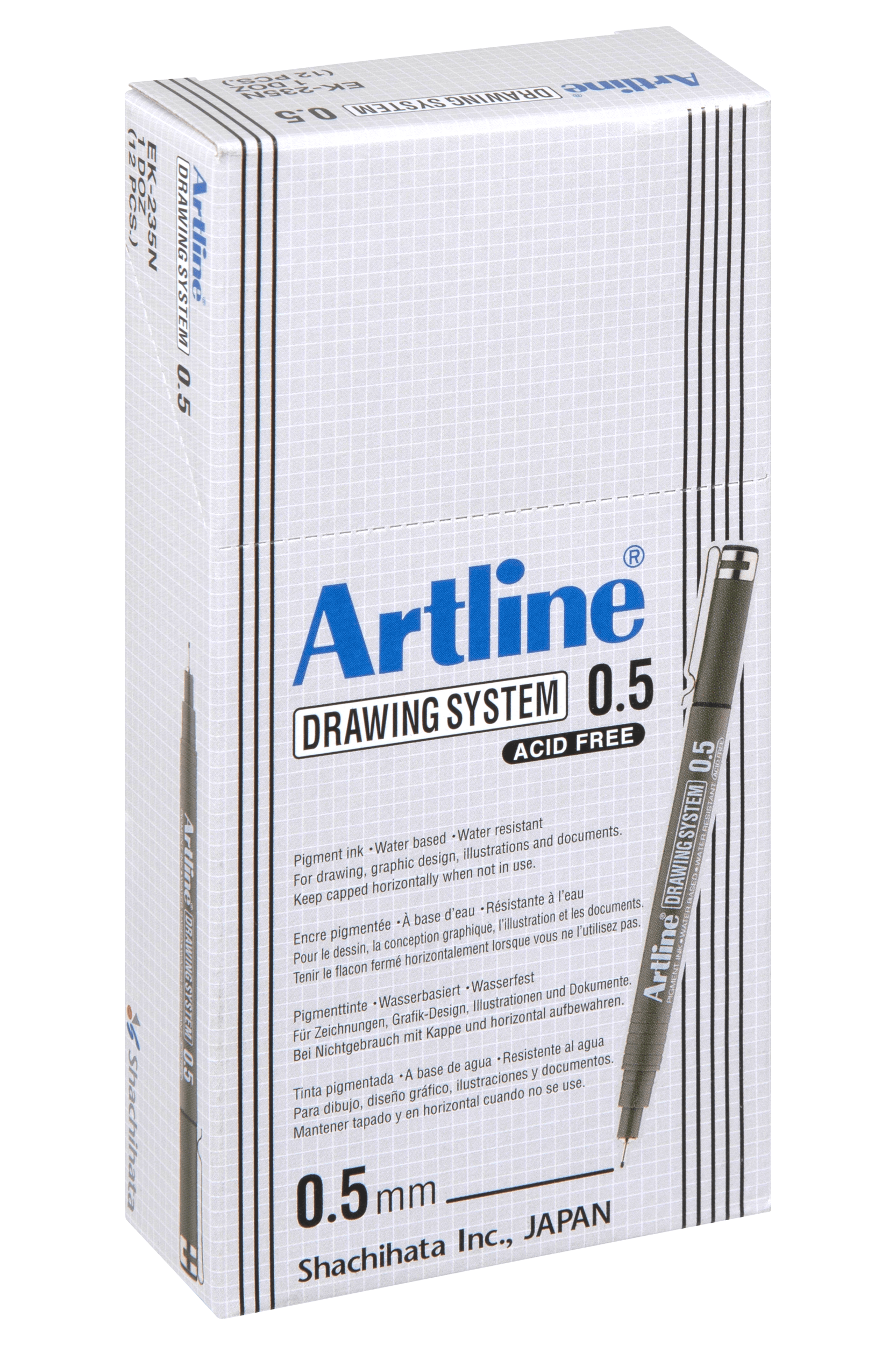 Artline 235 Drawing System Pen - 0.5mm Fine Tip Black Ink - 12 Pack for Sketching, Technical Drawing & Calligraphy - Perfect for Artists, Architects & Designers