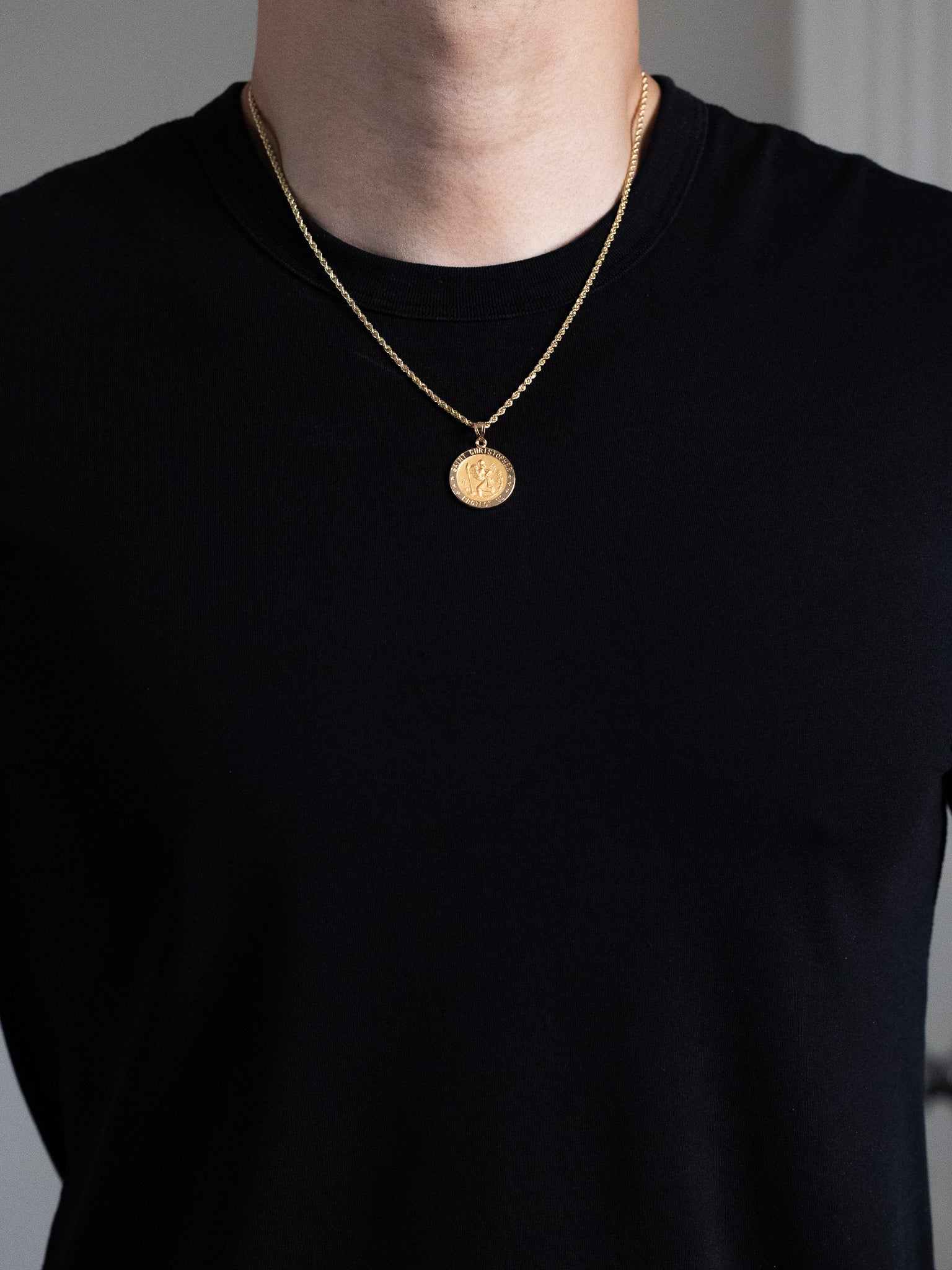 Gold Large Saint Christopher Round Hollow Medal Pendant Model 1239 - Religious Jewelry for Men & Women - Perfect for Travel Protection, Gifts & Faith-Based Accessories