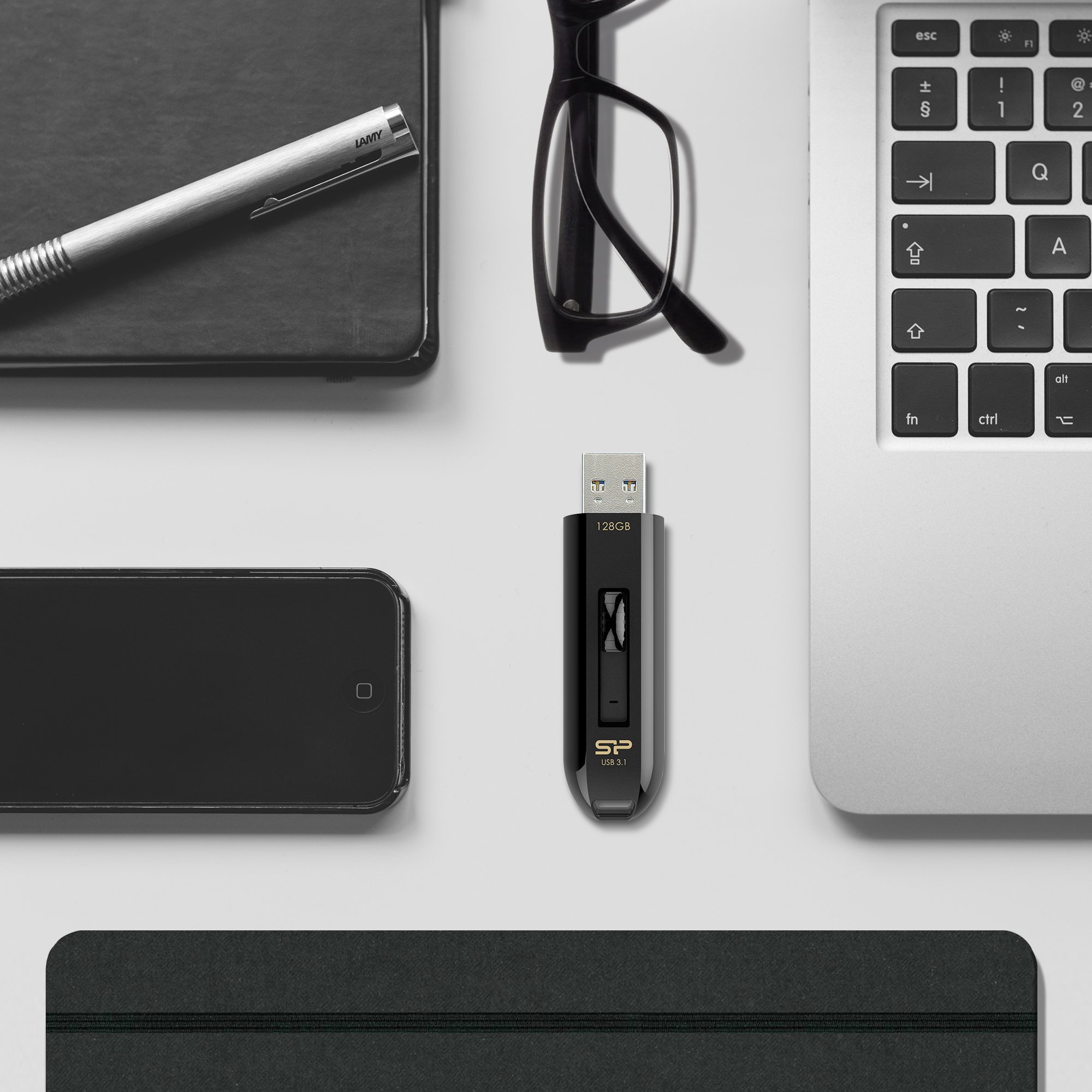 128GB USB 3.1 Flash Drive with Sliding Design - High Speed Data Transfer for PC, Laptop, Mac - Perfect for Work, School, and File Backup (Black, SP128GBUF3B21V1K)