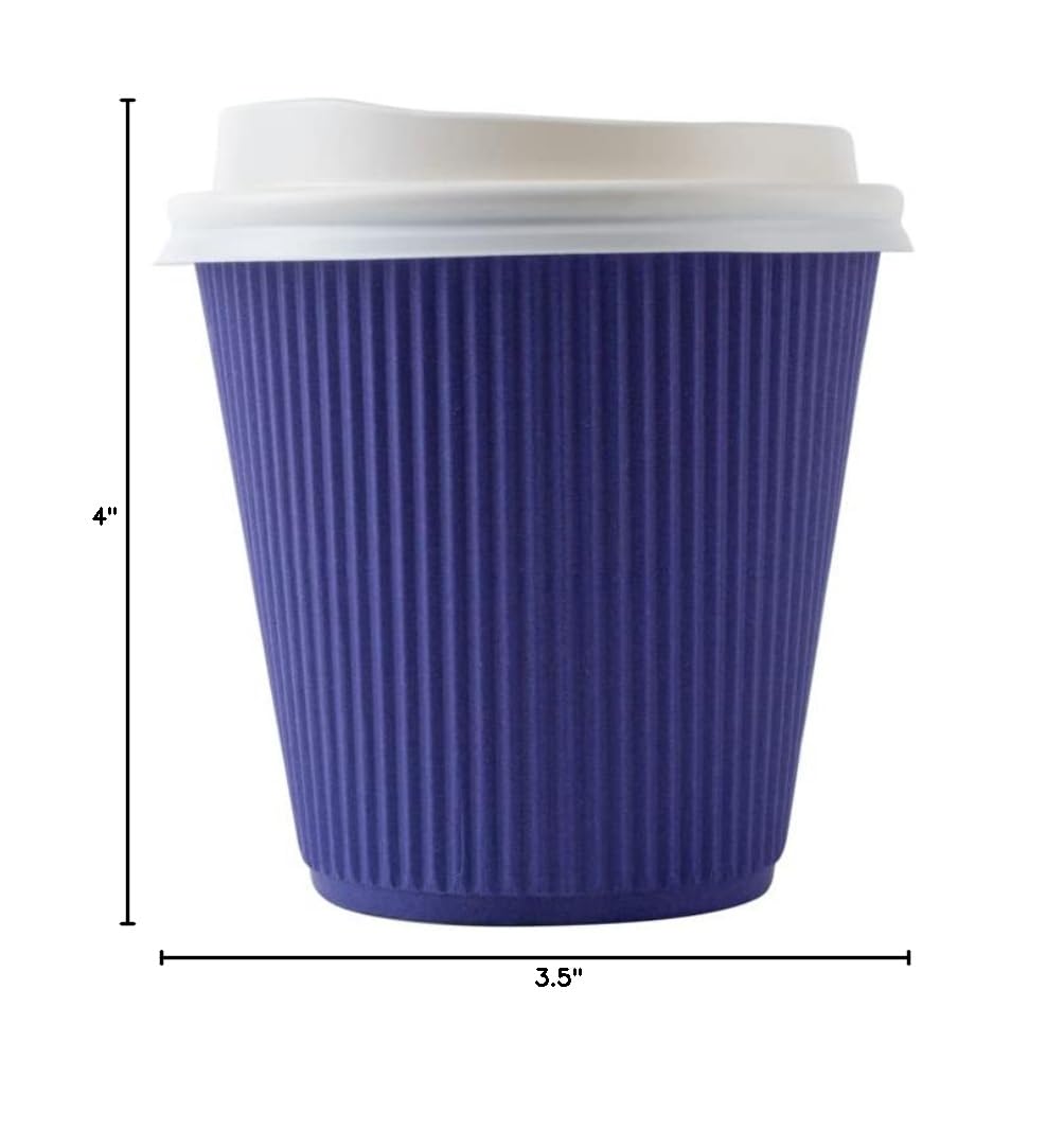 Restaurantware 8oz Insulated Coffee Cups with Lids - 400 Pack Leakproof Ripple Wall Hot Cups, Non-Slip Royal Purple Disposable Paper Cups for Coffee, Tea, Hot Cocoa & Lattes - Perfect for Cafes, Offices & Catering Events