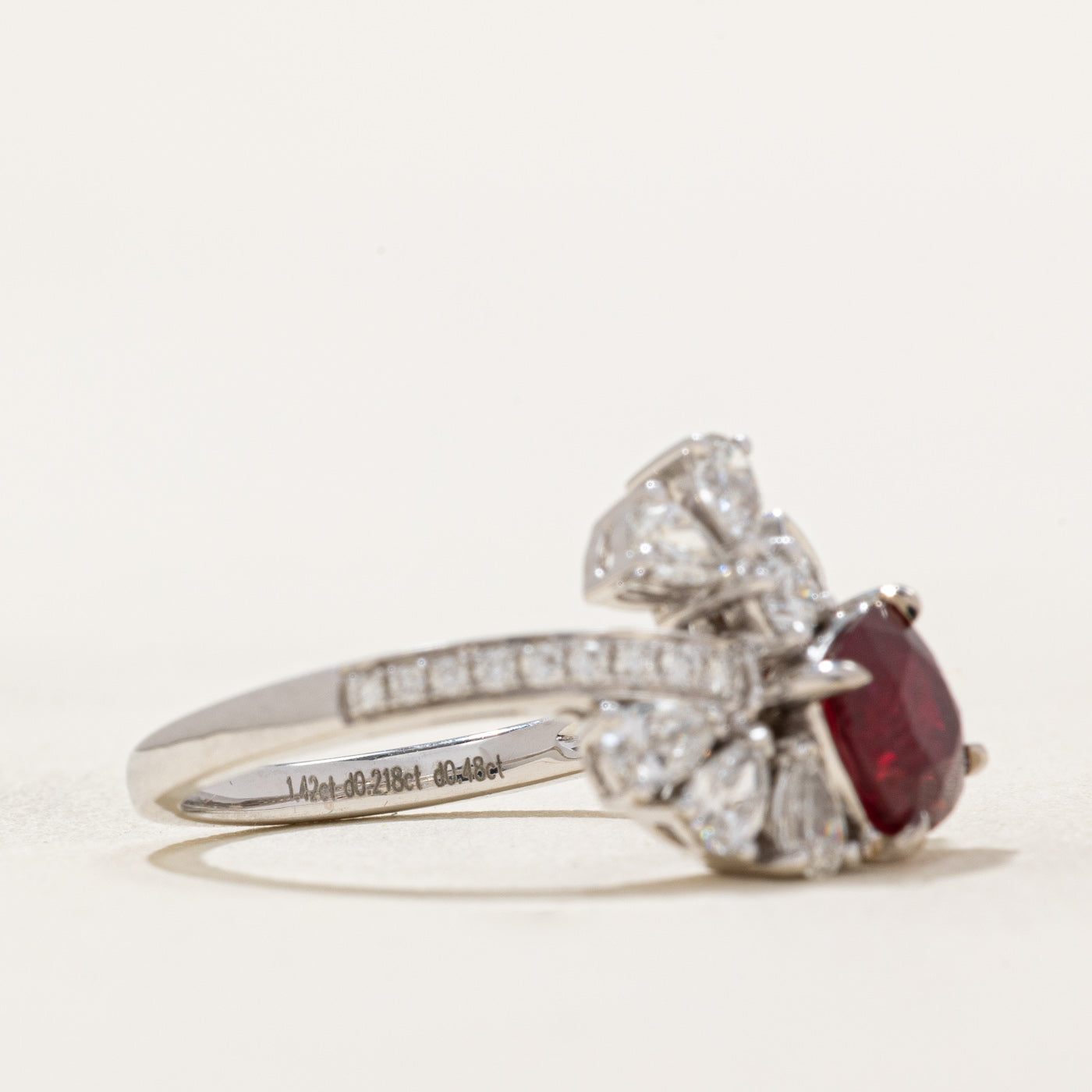 AIGS Certified Natural Unheated Ruby and Diamond Bypass Ring - 1.42ct Ruby & 0.698ctw Diamonds - Size 6 - Elegant Wedding, Anniversary & Engagement Jewelry Gift for Women