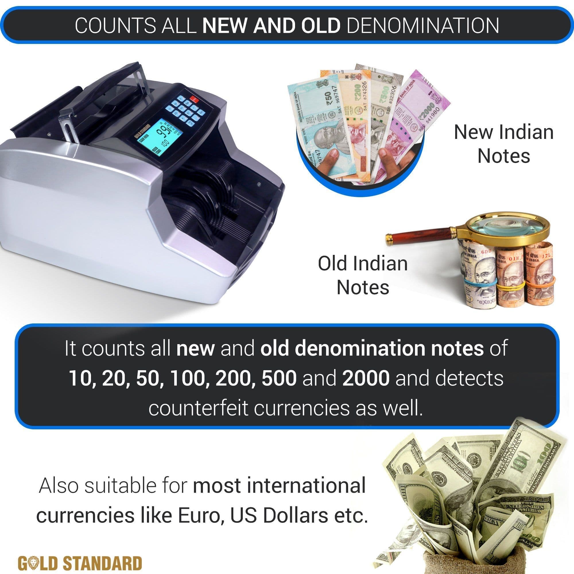Goldstandard USA 3001 Bill Counter Machine - High-Speed Currency Cash Note Counting for Banks & Retail - Perfect for Cash Handling & Financial Management
