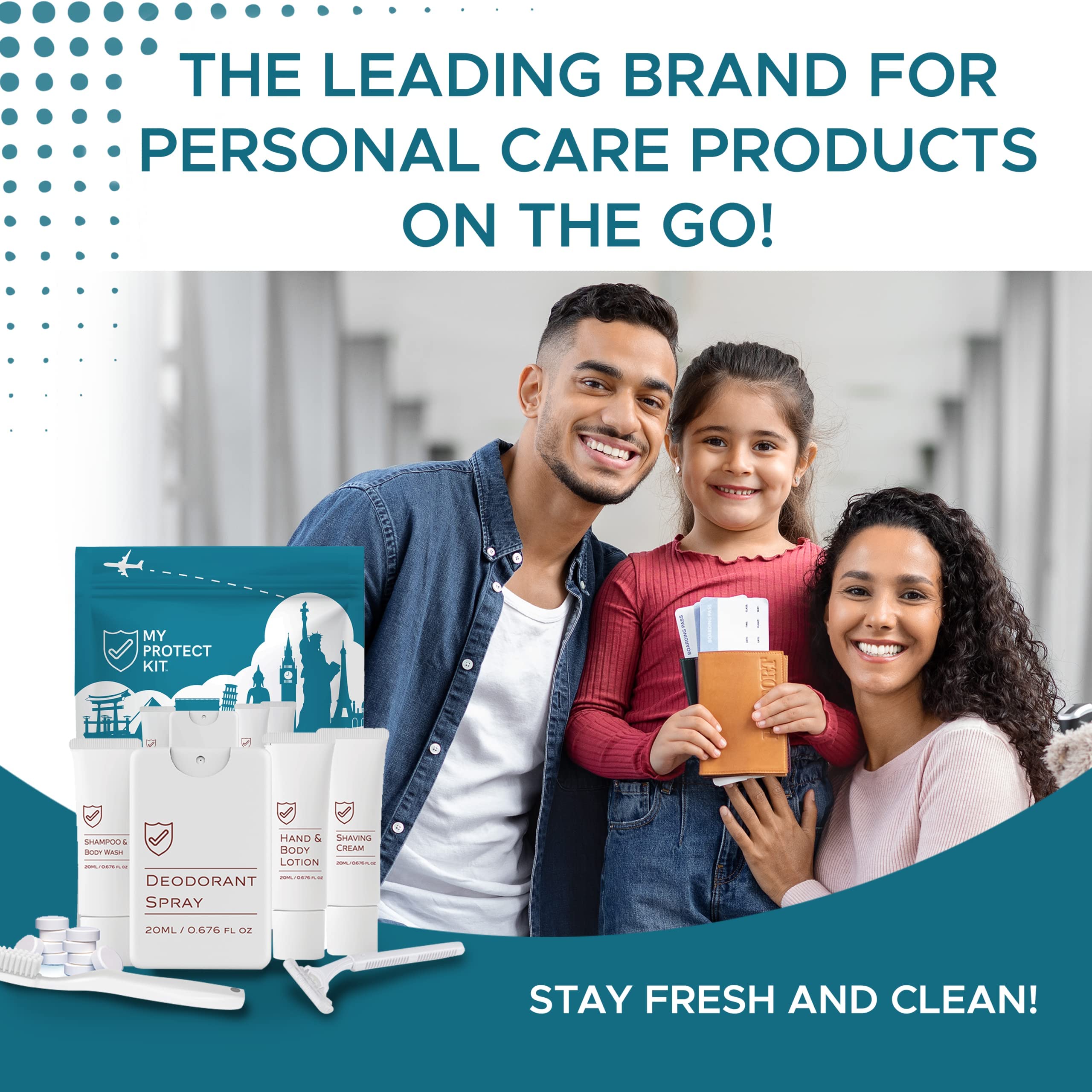 TSA Approved Travel Kit for Men & Women - Essential Hygiene Set with Toiletries | Includes Hand & Body Lotion, Deodorant, Shampoo, Body Wash, Shaving Cream, Razor, Toothbrush & Toothpaste Tablets | Perfect for Air Travel, Camping & Gym by My Protect Kit
