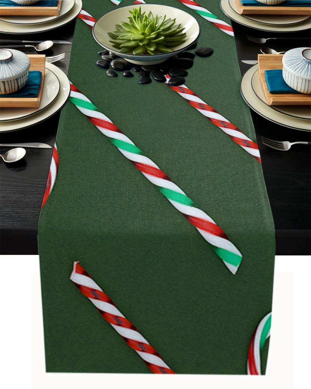 Christmas Table Runner 14x72 Inch - Holiday Candy Stripe Dresser Scarf for Dining Table Decor, Indoor & Outdoor Party Events - Perfect for Christmas Dinner, Buffet, and Festive Home Decor