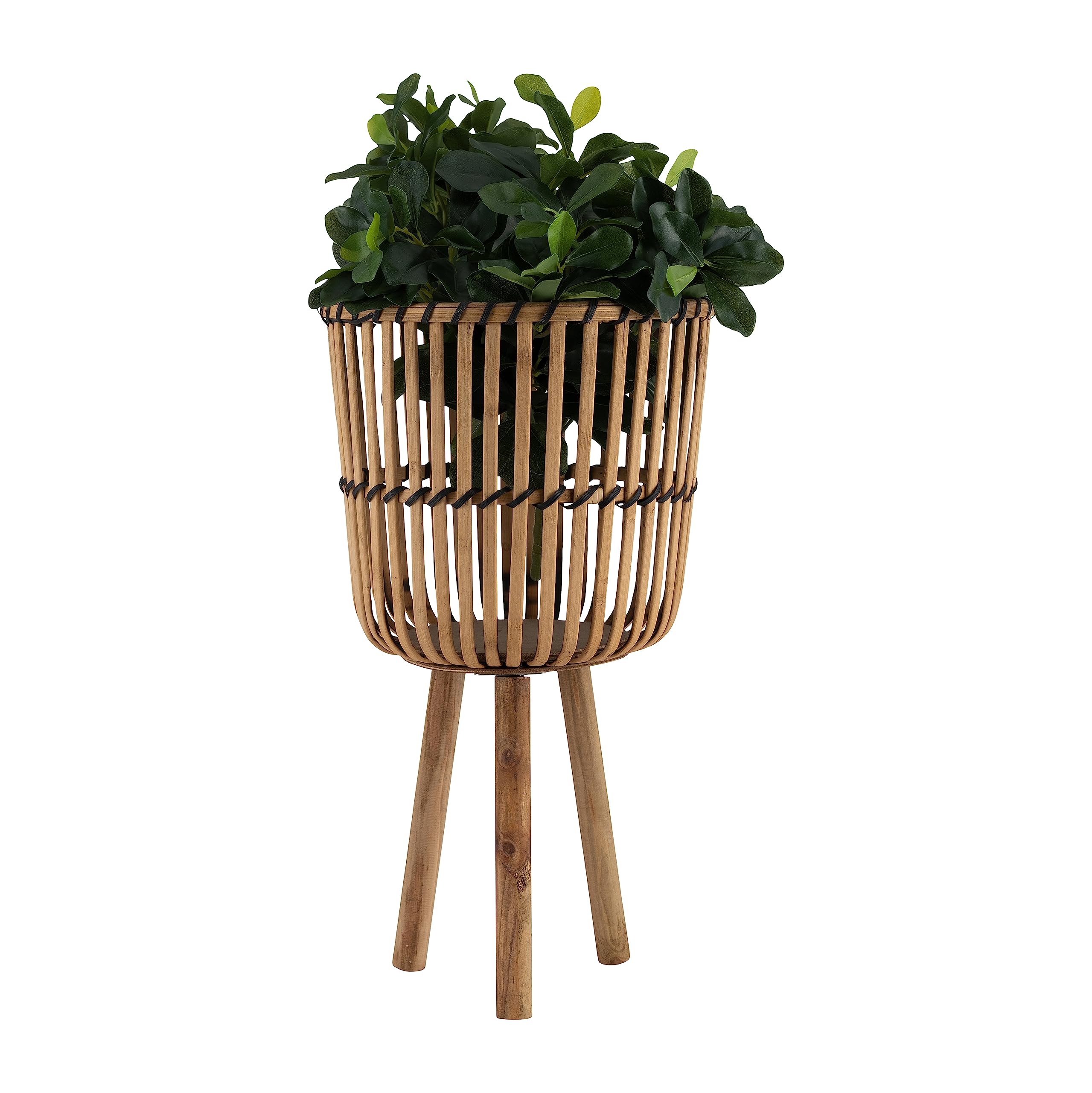 Premium Bamboo Wooden Planters with Stands - Set of 3 Rustic Indoor/Outdoor Plant Pots for Home, Garden, Patio & Office Decor - Natural Brown Planter Boxes for Flowers, Succulents & Herbs