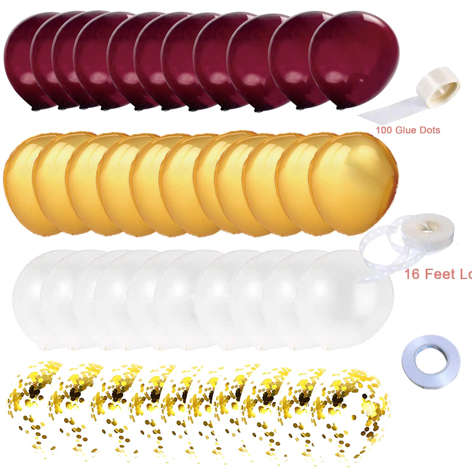 2025 Maroon & Gold Graduation Party Decorations Set - 40pcs Burgundy Gold White Balloons for ASU/FSU Graduation, Fall Weddings, Bridal Showers & Birthday Parties - Elegant Home & Event Decor