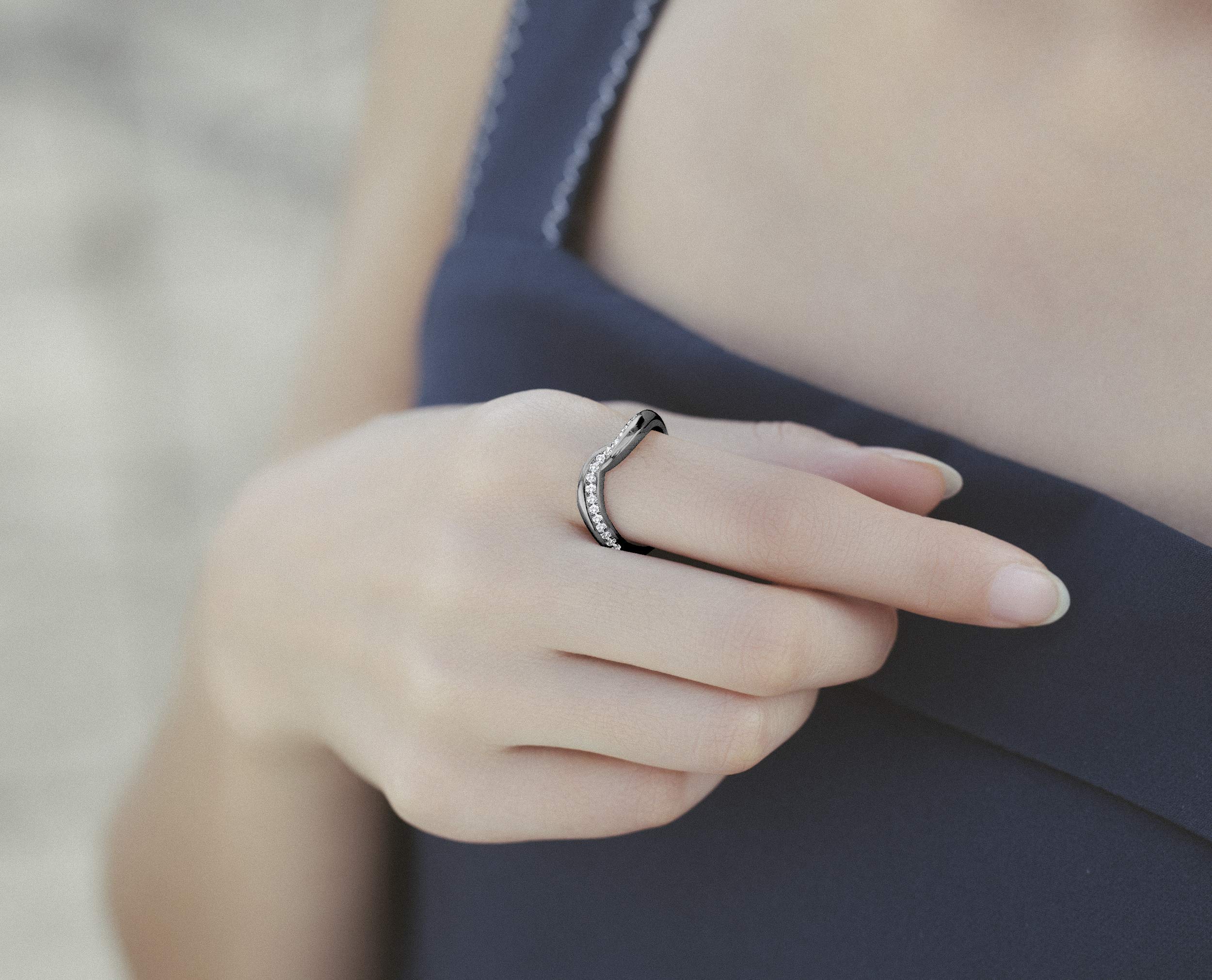 14K Gold Swirl Eternity Ring with Pave Diamonds - April Birthstone Wedding Band & Engagement Ring for Women | Unique Non-Traditional Minimalist Jewelry | Perfect for Anniversaries, Proposals & Special Occasions