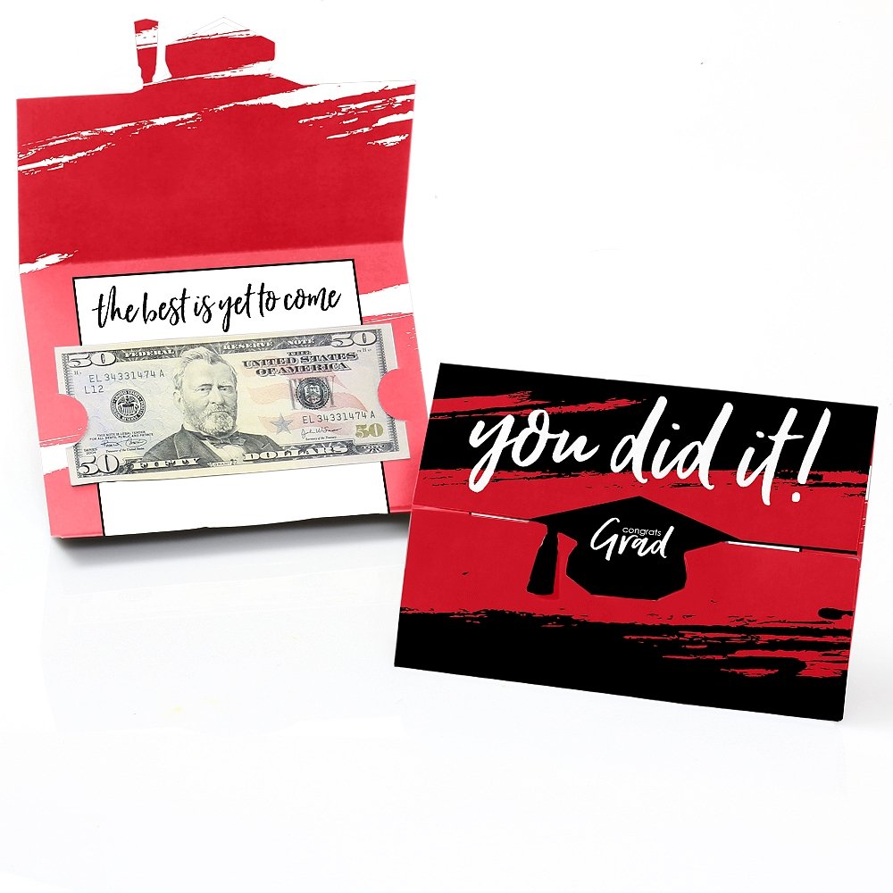 Red Graduation Party Money & Gift Card Holders - Set of 8 - Best is Yet to Come - Big Dot of Happiness - Perfect for Graduation Celebrations, Gifts & Cash Gifts