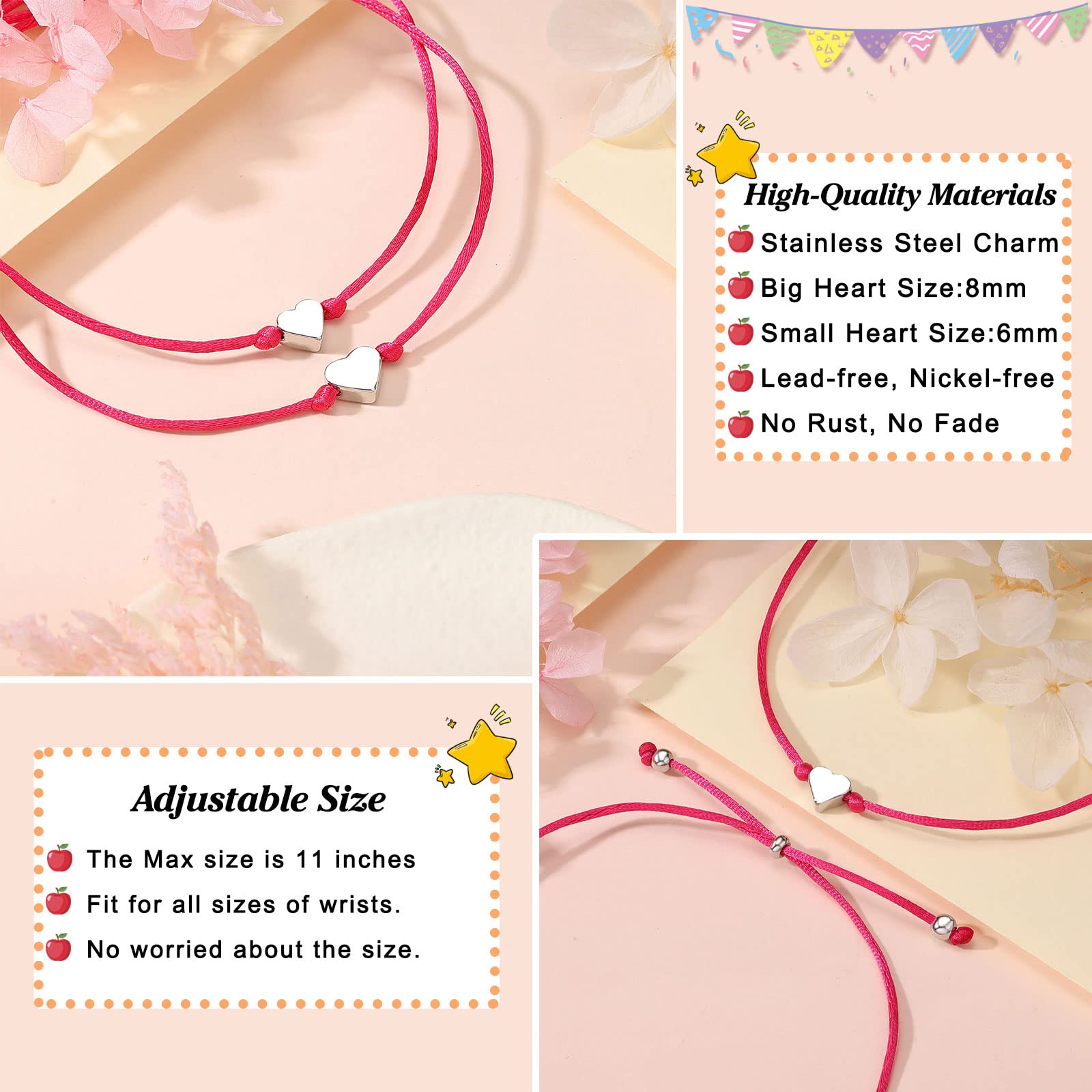 UNGENT THEM Mother Daughter Matching Bracelets Set - Heart Charm Wish Bracelets for Back to School, First Day Gifts for Girls & Boys | Perfect for School Photos, Graduation, and Family Bonding Moments