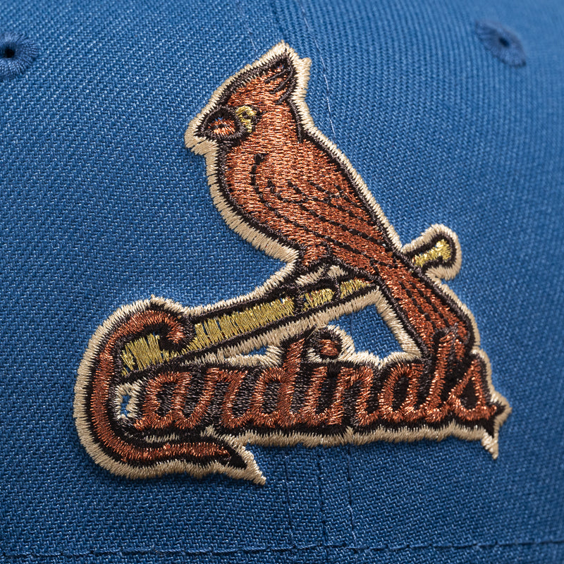 New Era x Politics St. Louis Cardinals 59FIFTY Fitted Hat - Indigo/Brown - Official MLB Baseball Cap for Men - Perfect for Games, Streetwear & Fan Collections