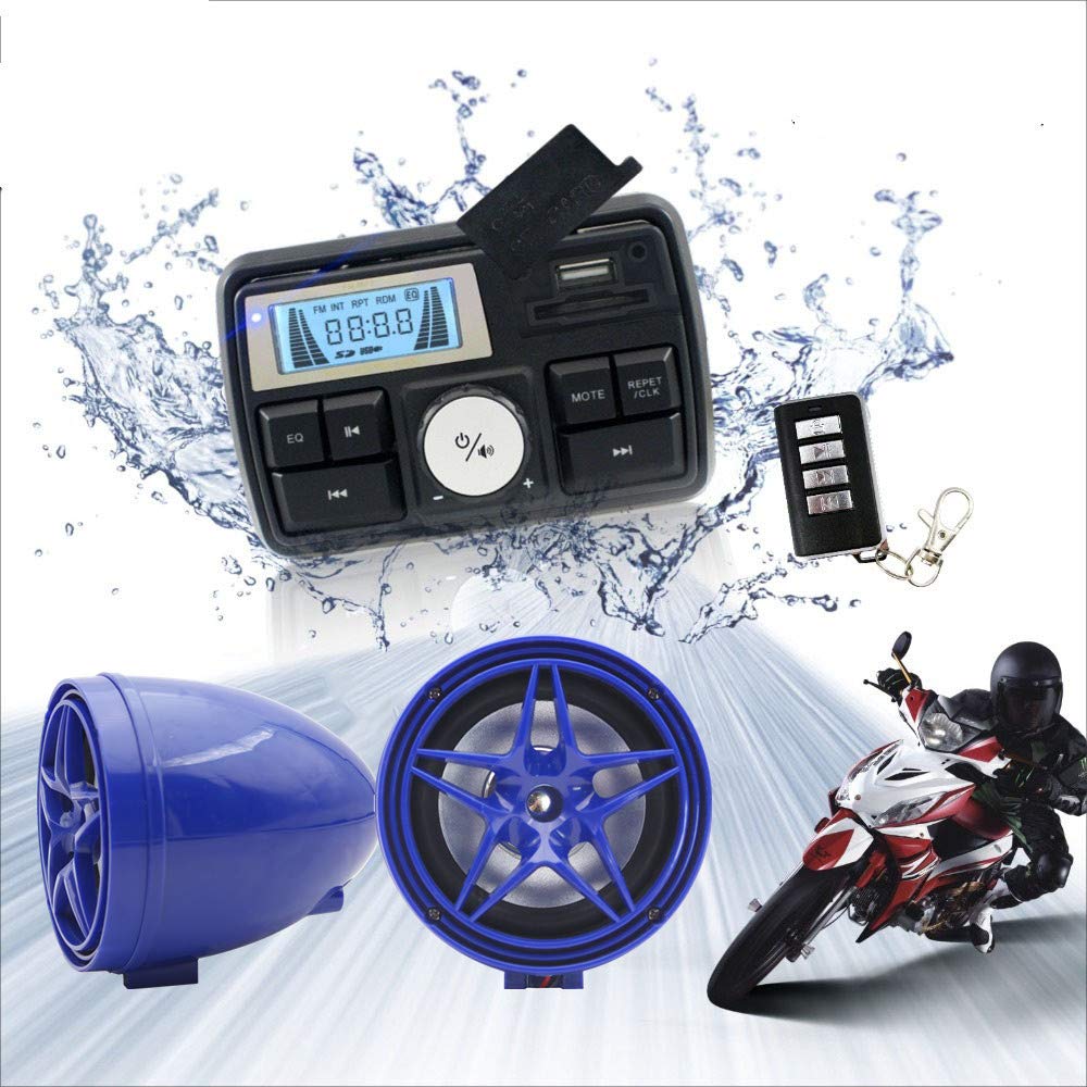 12V Waterproof Bluetooth Speaker for Motorcycle, ATV, UTV, Golf Cart - Anti-Theft FM Radio with USB/TF Port & Stereo Sound (Blue Star) - Perfect for Outdoor Adventures, Road Trips & Off-Roading