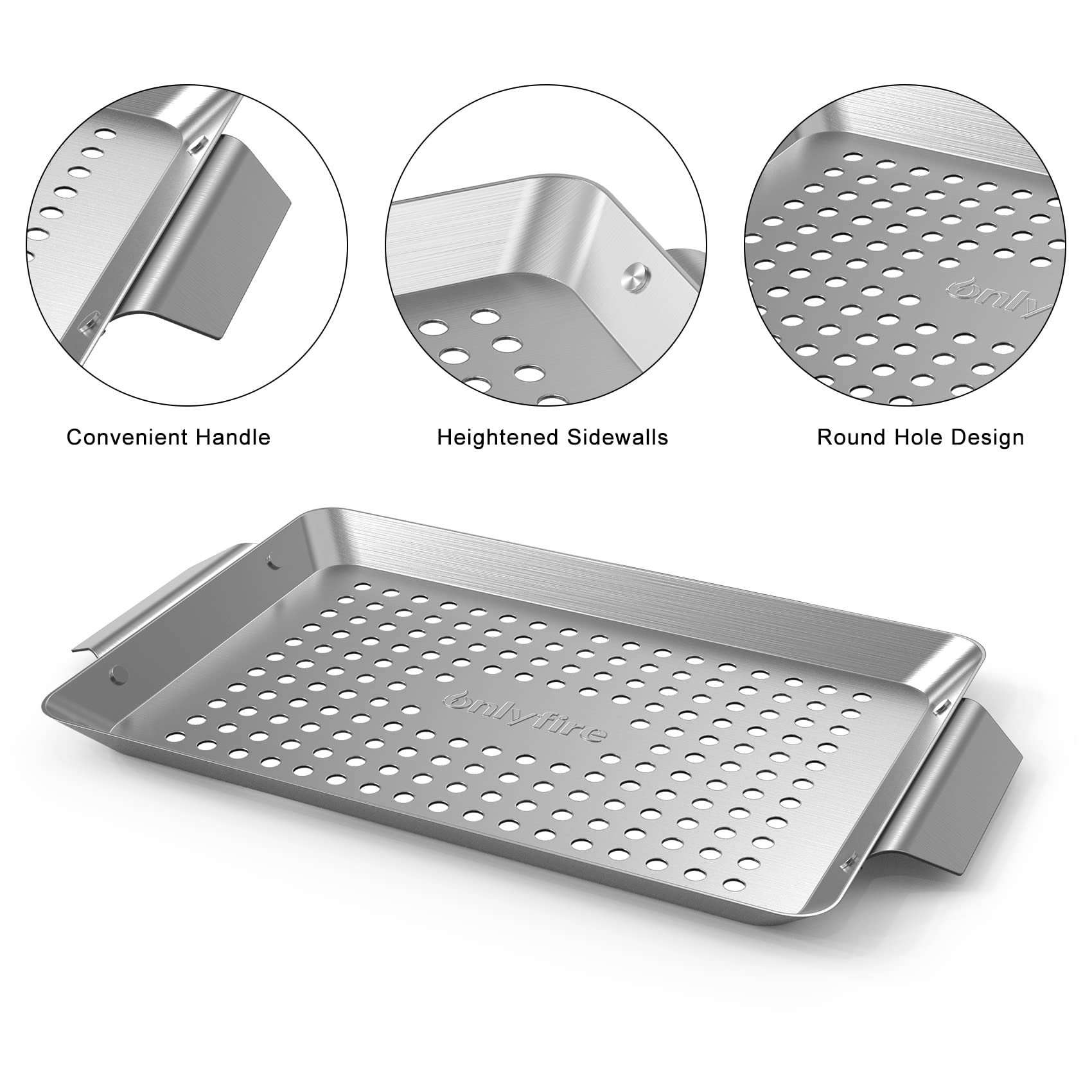 Onlyfire 3-Pack Stainless Steel Rectangle Grill Baskets - Durable Vegetable & Meat Grilling Baskets for BBQ, Camping, Picnics & Outdoor Cooking - Perfect for Grilling Veggies, Seafood & Small Foods