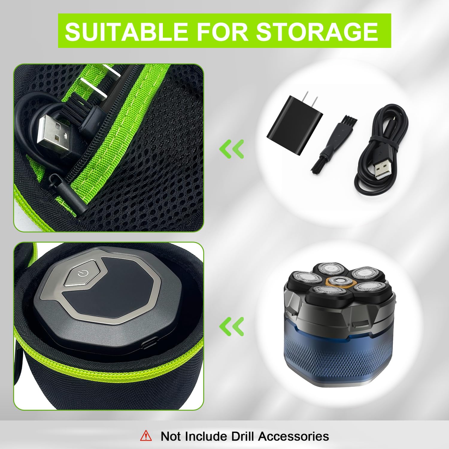 Hard Travel Case for Microtouch, Tustow, Redbreak & SOLIMPIA Electric Shavers - Titanium Head Shaver Storage Box for Bald Men (Black/Green) | Perfect for Travel, Gym & Daily Razor Protection