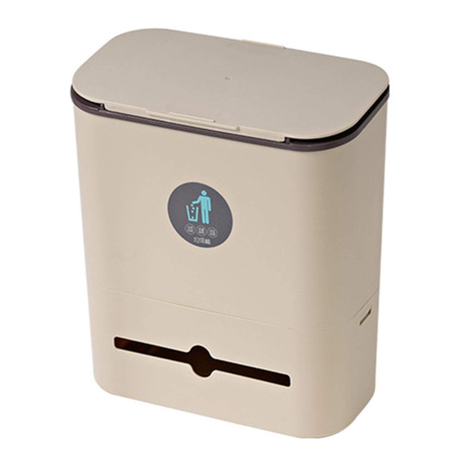 10L Hanging Trash Can with Lid - Space Saving Kitchen Cabinet, Bathroom & Bedroom Garbage Bin - Perfect for Diaper Disposal & Small Spaces (Grey)