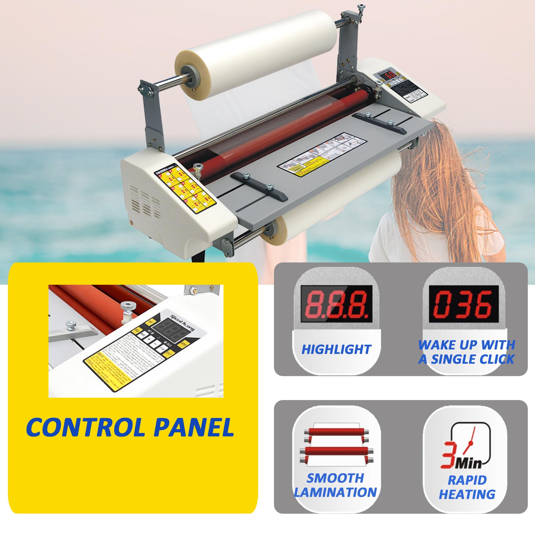 TECHTONGDA 110V Thermal Cold Roll Laminator Machine - Dual Side & Single Side Laminating with 4 Rollers & Digital Display - A2 Paper Size (17.3