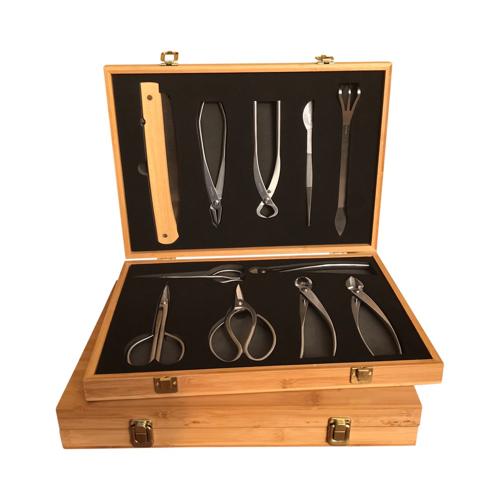 Premium Bonsai Tool Kit - 11-Piece Professional Set with Concave Cutter, Wire Cutter, Shears, Scissors & Bamboo Case | Perfect for Bonsai Tree Pruning, Shaping & Maintenance | Ideal Gift for Gardeners & Plant Lovers