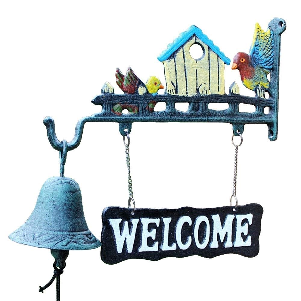 ZZYE Vintage European-Style Cast Iron Dinner Bell - 13x3.9x12.8in Handcrafted Wall Mounted Doorbell for Garden, Farmhouse & Outdoor Decor - Perfect for Farm, Ranch, Restaurant & Backyard Entrance