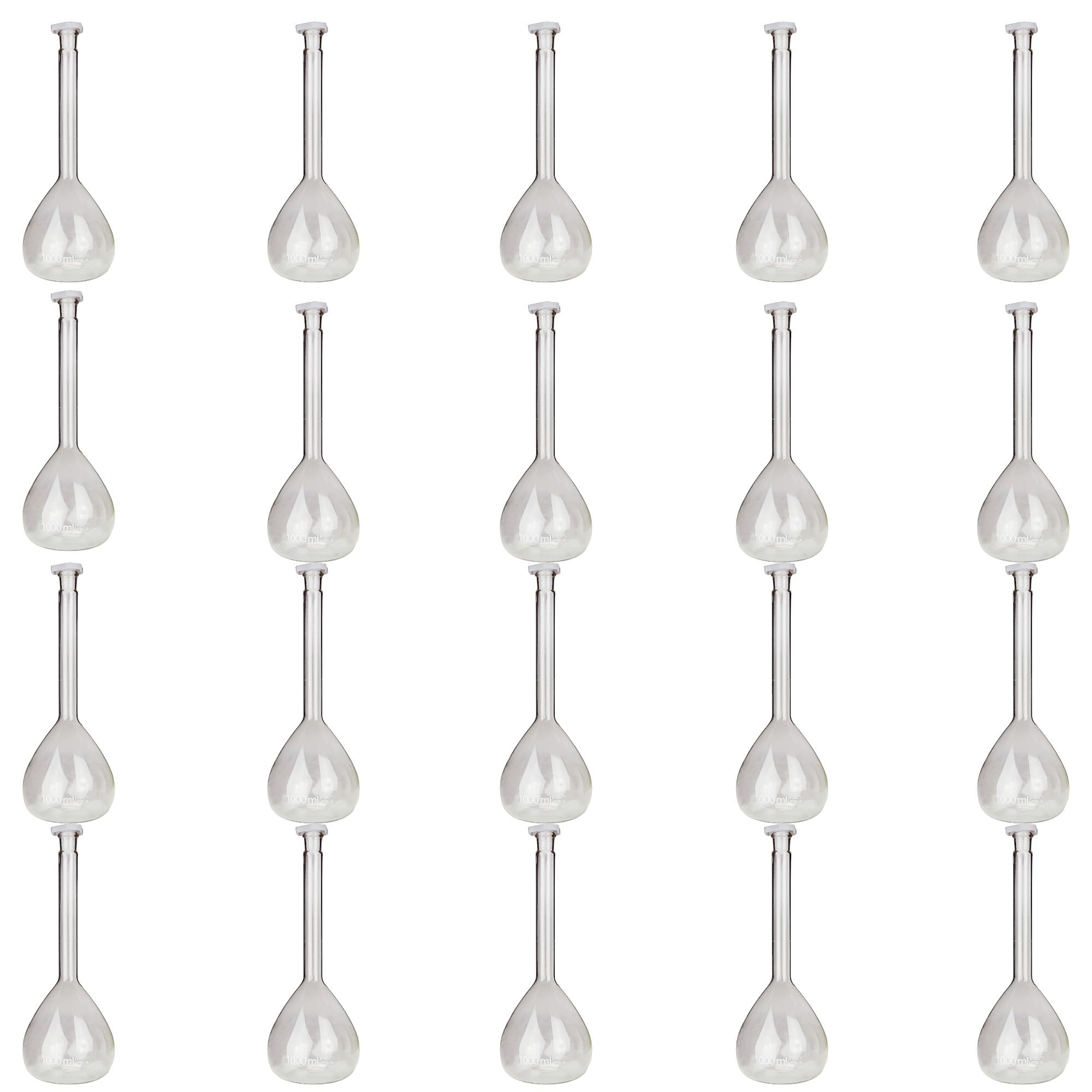 FVPS1000-20 1000ml Volumetric Flask with Plastic Stopper - Lab Grade Glassware, Case of 20 - Perfect for Chemistry Experiments, Scientific Research & Laboratory Use